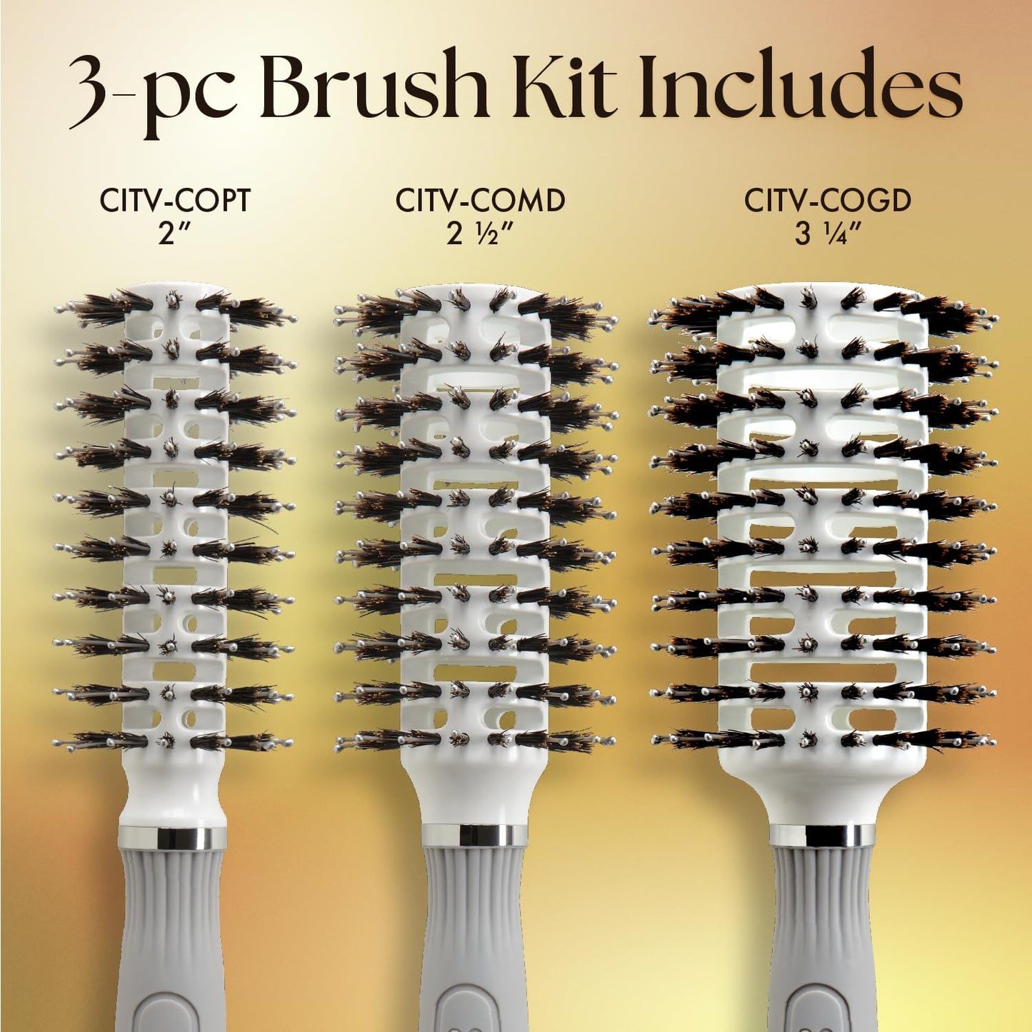 Antique White Olivia Garden Ceramic + Ion Turbo Vent Combo Hair Brush - Not Electrical - Ionic and 100% Boar Bristles - Professional Round Blowout Brush for Normal to Thick Hair