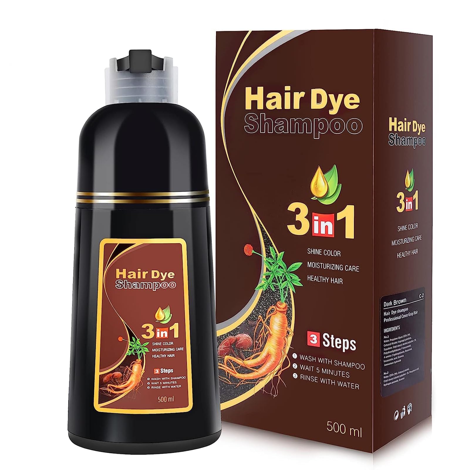 Dark Slate Gray IIIMEIDU MEIDU Dark Brown Hair Dye Shampoo 3 in 1, Instant Hair Color Shampoo for Women Men, Herbal Ingredients Coloring in Minutes 500ML