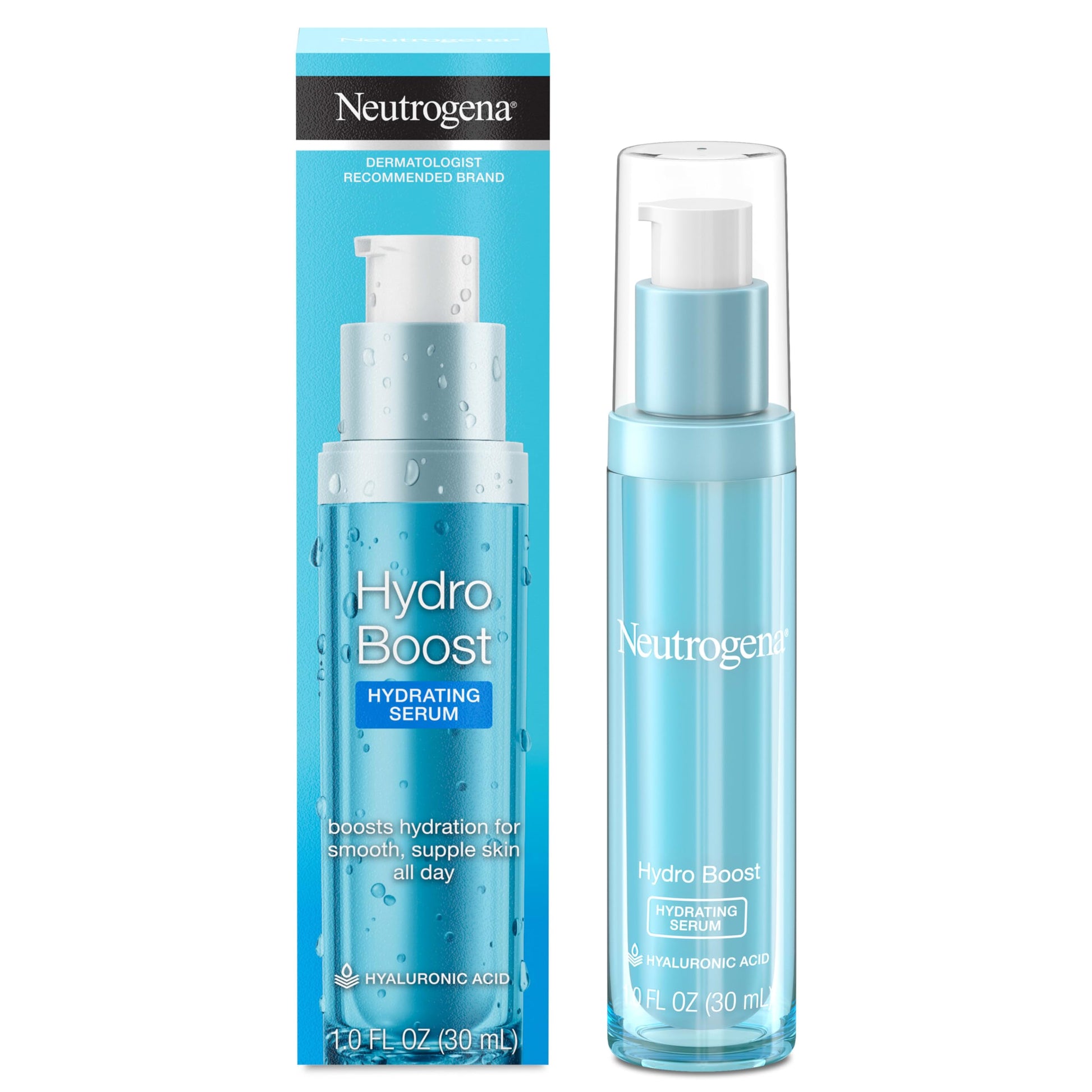 White Smoke Neutrogena Hydro Boost Hydrating Hyaluronic Acid Face & Neck Serum, Fast-Absorbing Daily Facial Moisturizer with Purified Hyaluronic Acid for Hydrated Skin, Oil-Free & Non-Comedogenic, 1 fl. oz