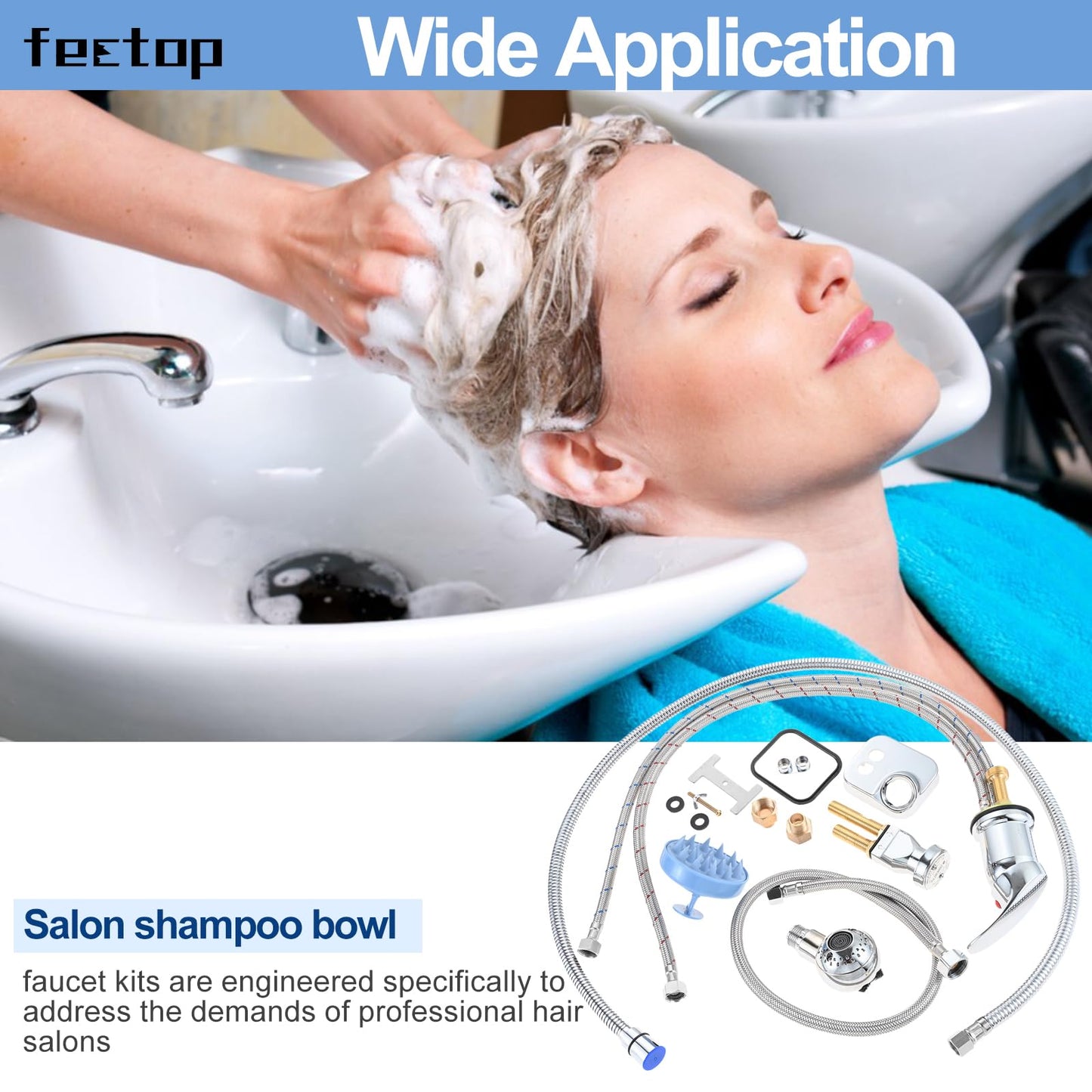 White Smoke Salon Shampoo Bowl Vacuum Breaker Kit & 1/4" Shampoo Bowl Sprayer Hose Kit with Hair Brush - Hair Salon Sink Sprayer Hose Replacement Set for Sink Shampoo Bed (11 Pcs)
