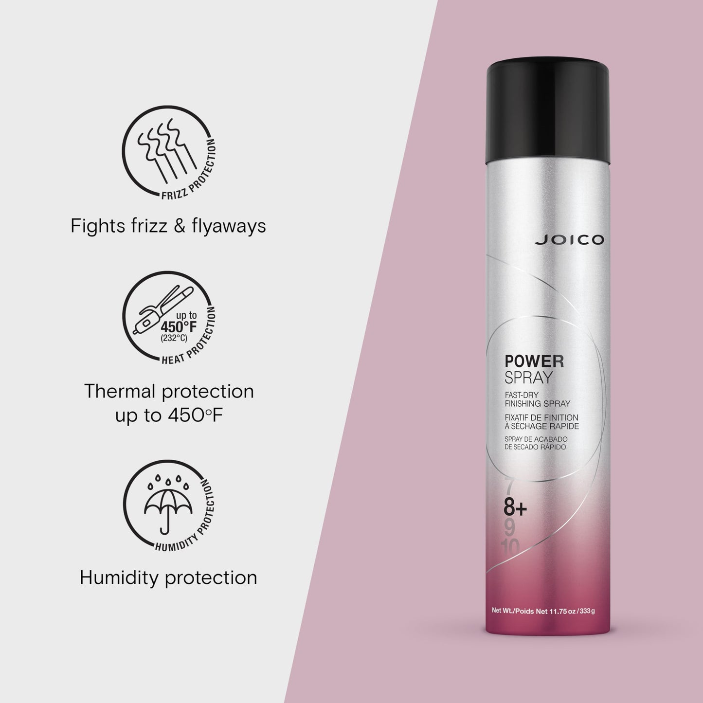Lavender Joico Power Spray Fast-Dry Finishing Spray | For Most Hair Types | Protect Against Heat & Humidity | Protect Against Pollution & Harmful UV | Paraben & Sulfate Free | 72 Hour Hold | 11.75 Fl Oz