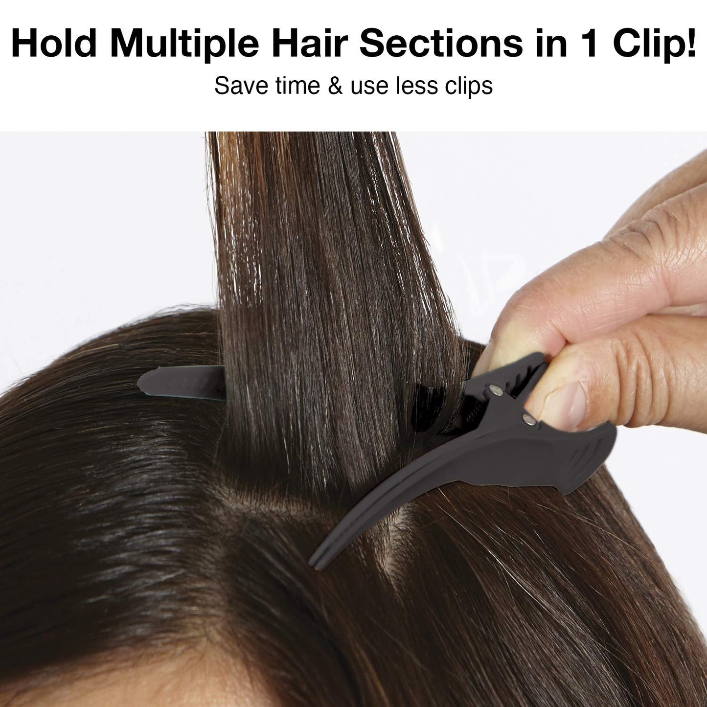 White Smoke Olivia Garden 2-in-1 sectioning Double Clip - 4 Clips (Petite Black) DC-3