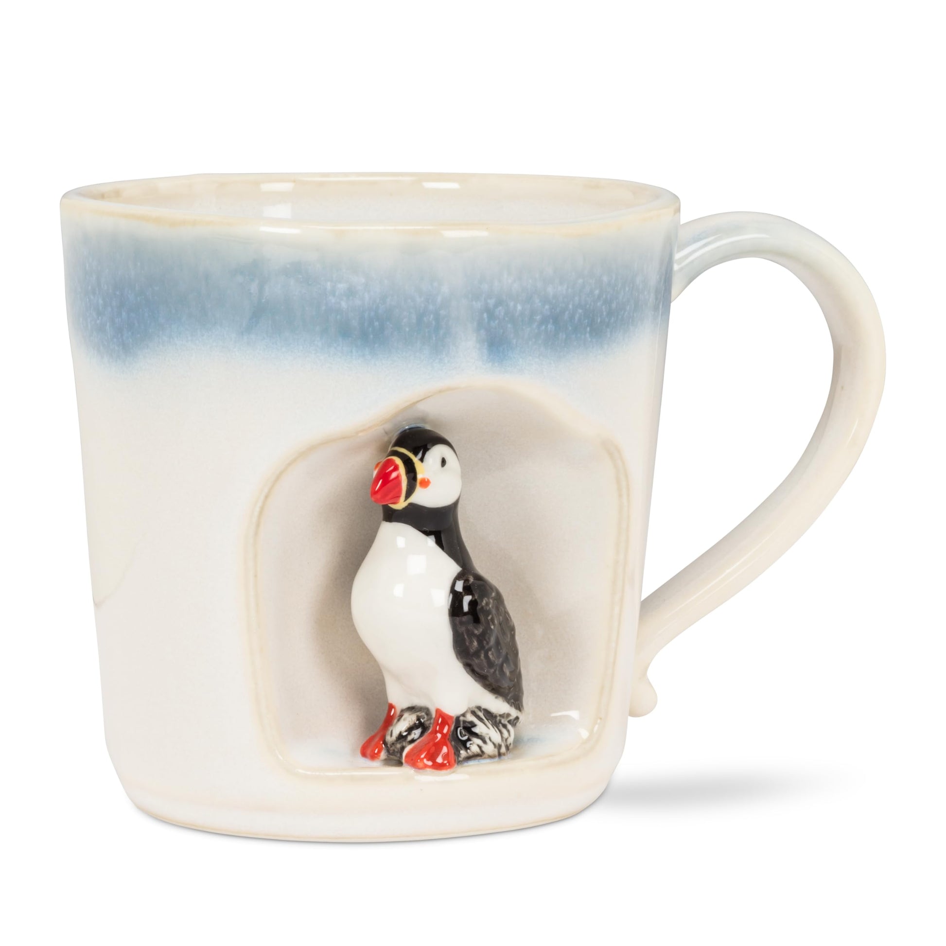 White Smoke Abbott Collection Alcove Ombre Taper Mug with Puffin - Stoneware, Ivory/Black, 4 inches H (12oz)