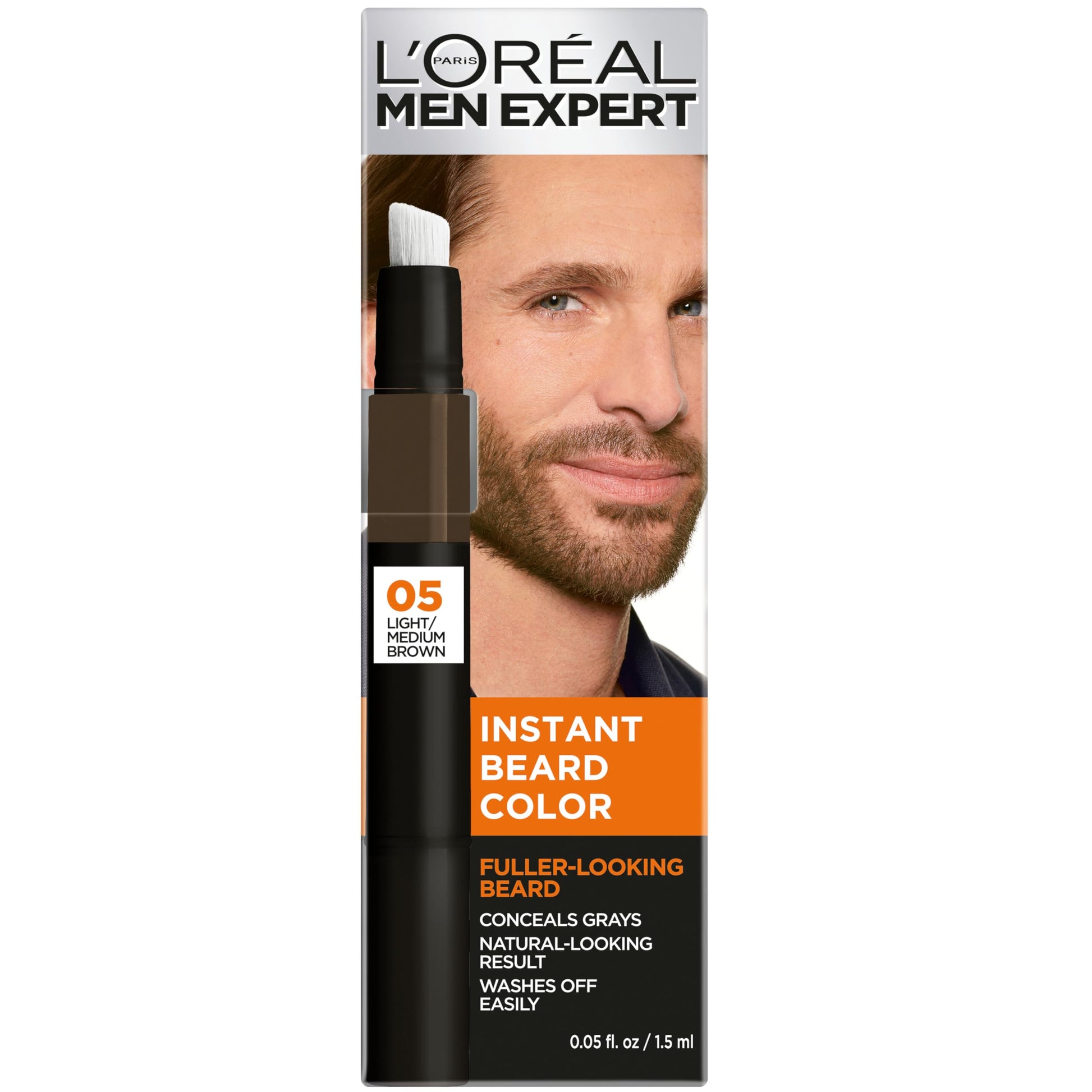 Black L’Oreal Paris Men Expert Instant Temporary Beard Color, Beard Filler for a Natural and Fuller-Looking Beard, 05 Light Medium Brown, 0.05 Fl Oz