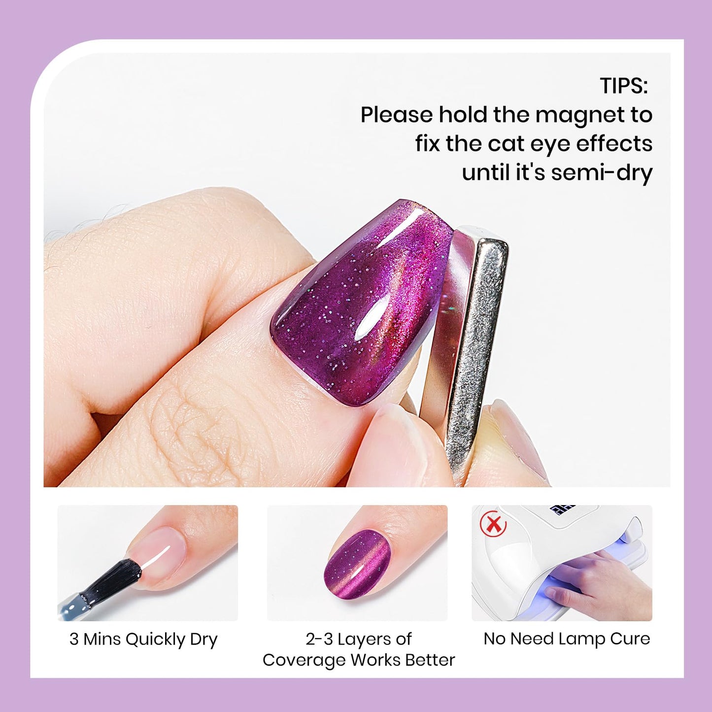 White Smoke SUPWEE Quick Dry Magnetic Nail Polish Non Gel Cat Eye Nail Polish, Fast Drying Fingernail Lacquer, Air Drying, Chip Resistant, Vegan, Long Lasting, Large Capacity 16ml/0.54fl oz