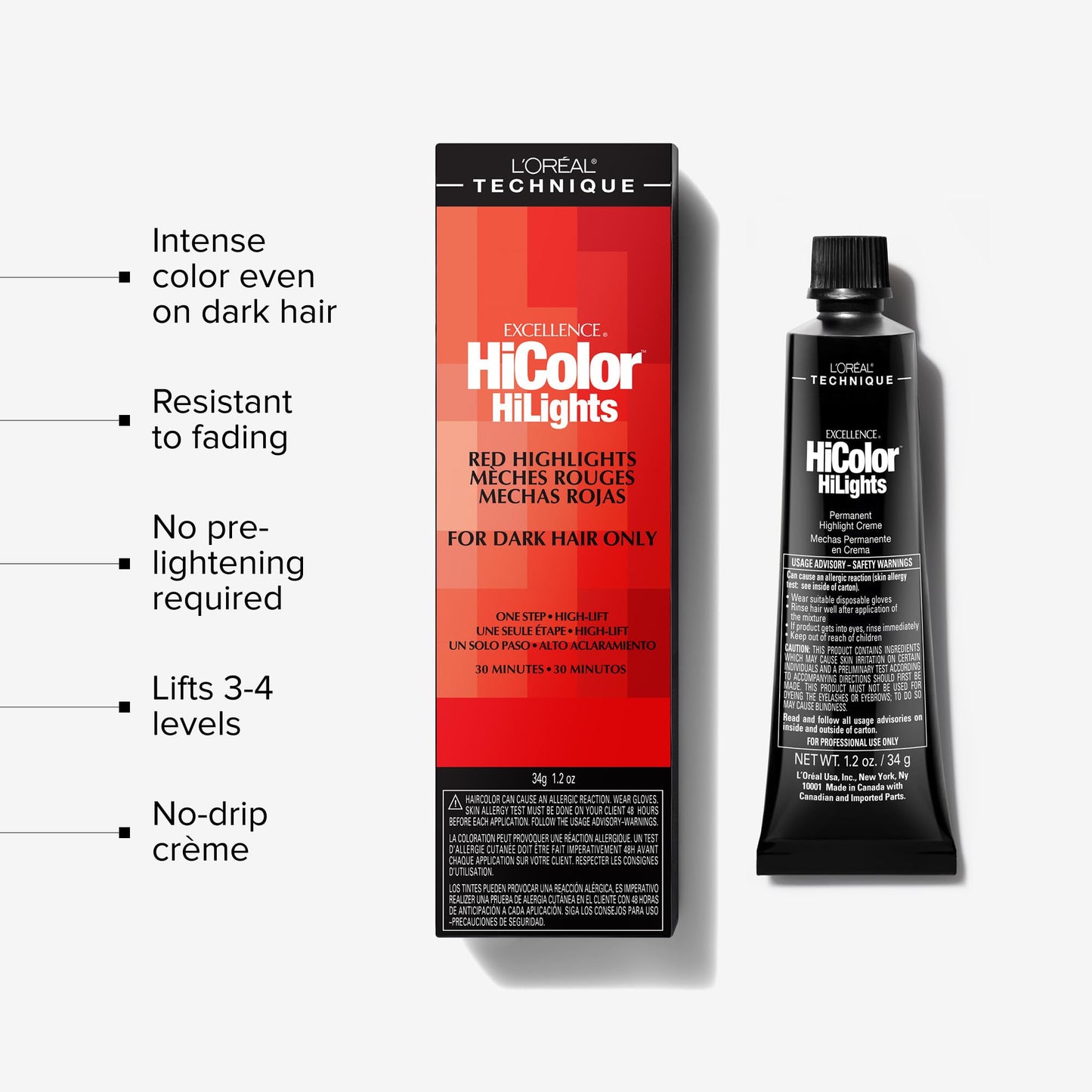 White Smoke L'Oréal Technique HiColor Red HiLights - Permanent Hair Color for Dark Hair, Intense Red Highlights, No Pre-Lightening Required, Rich, No-Drip Crème, Quick Processing Time, Red