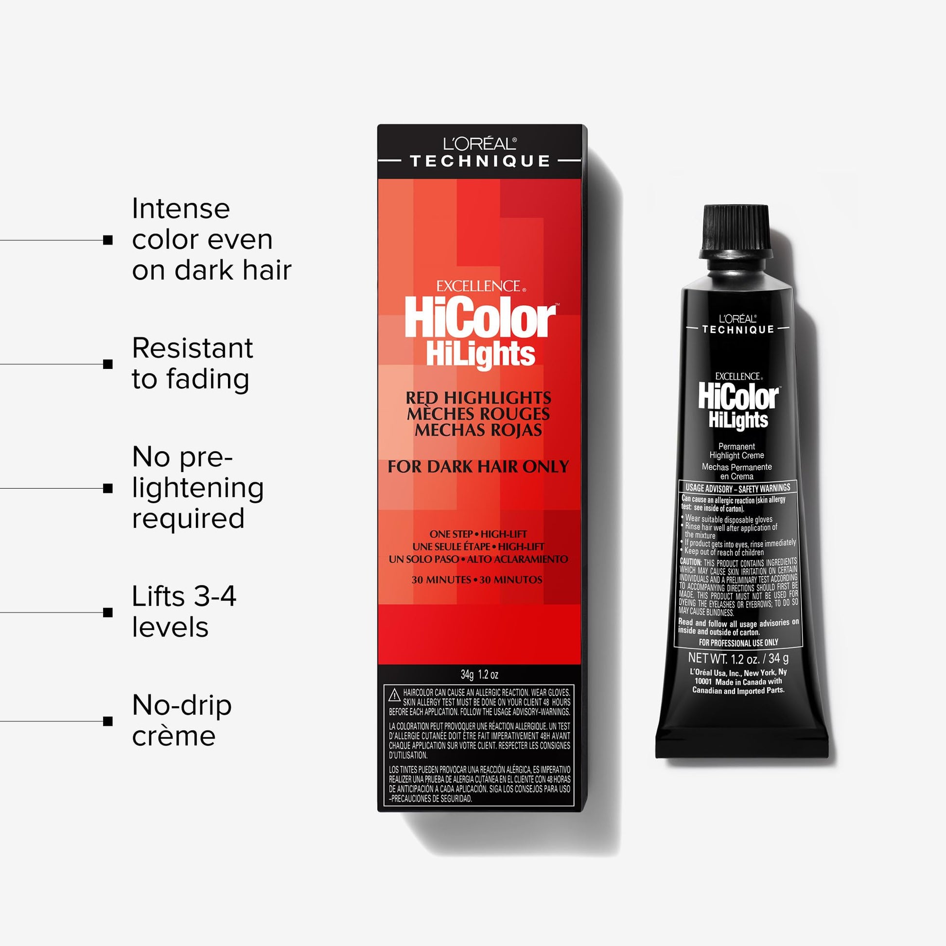 White Smoke L'Oréal Technique HiColor Red HiLights - Permanent Hair Color for Dark Hair, Intense Red Highlights, No Pre-Lightening Required, Rich, No-Drip Crème, Quick Processing Time, Red