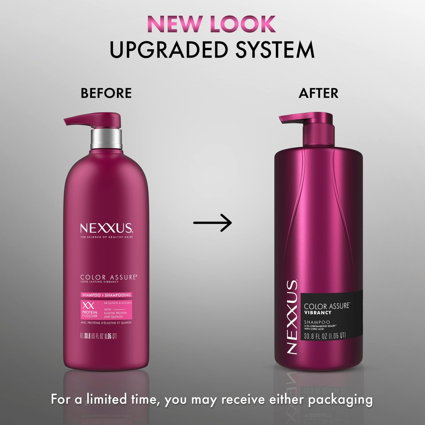 Light Gray Nexxus Color Assure Shampoo for Vibrancy for Color Treated Hair Powered by Chromabond Sealer with Citric Acid 33.8