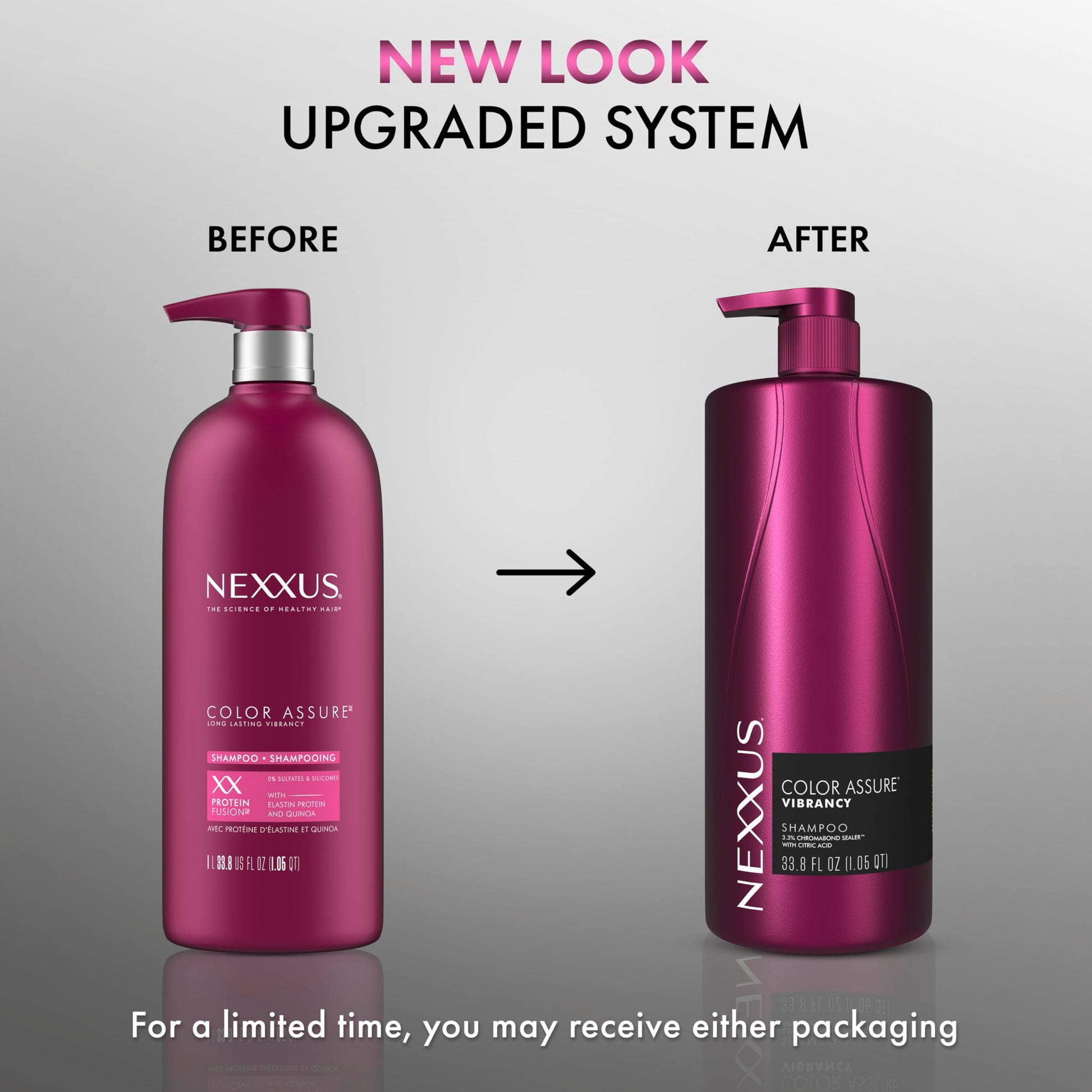 Light Gray Nexxus Color Assure Shampoo for Vibrancy for Color Treated Hair Powered by Chromabond Sealer with Citric Acid 33.8