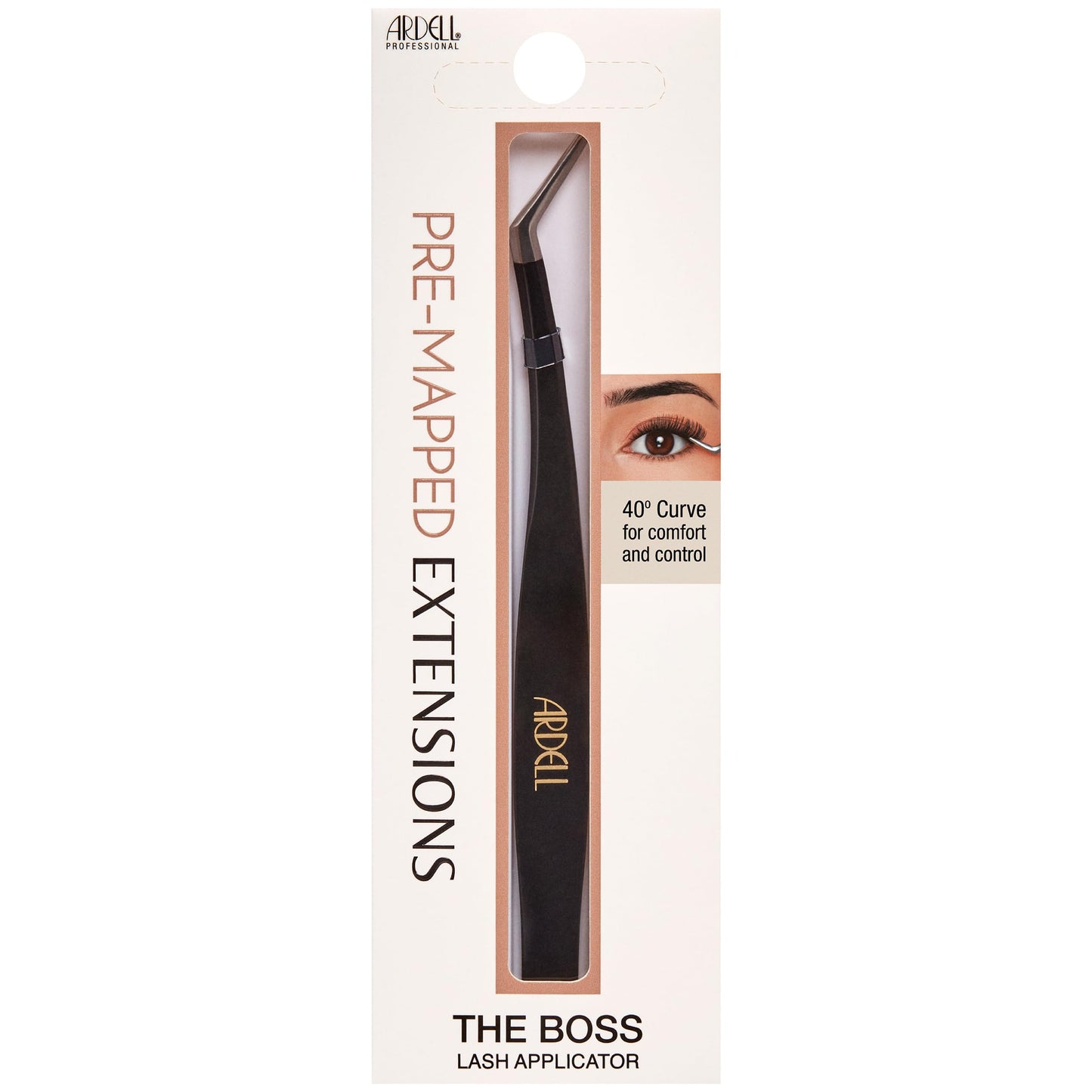 Misty Rose Ardell Pre-Mapped Lash Applicator Tool - 40° Curved Eyelash Tweezers for Precision and Comfort, Easy Application