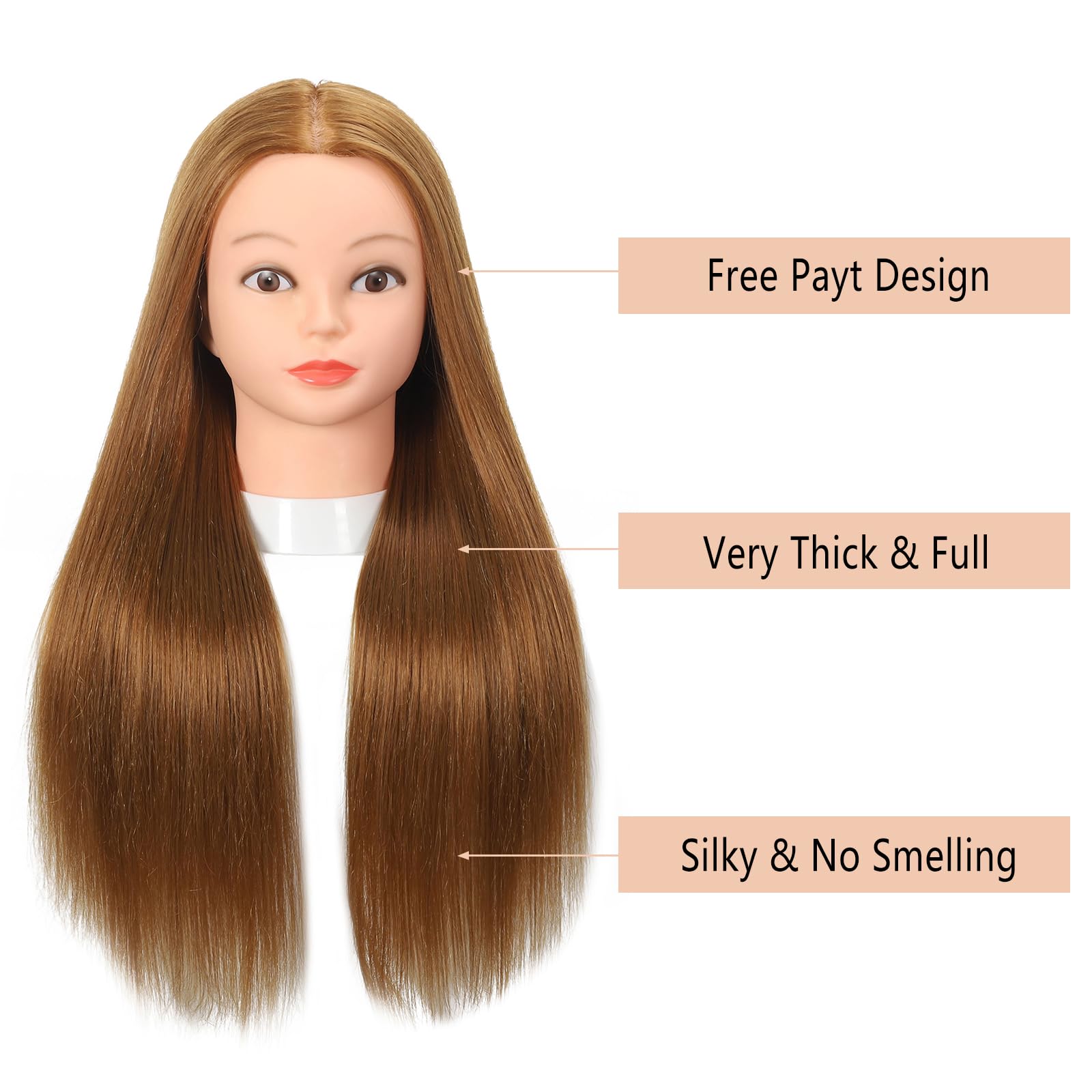 White Smoke Opini Mannequin Head with 80% Human Hair - Straight, 26"-28" Doll Head for Cosmetology & Hairdresser (#27 Light Brown)