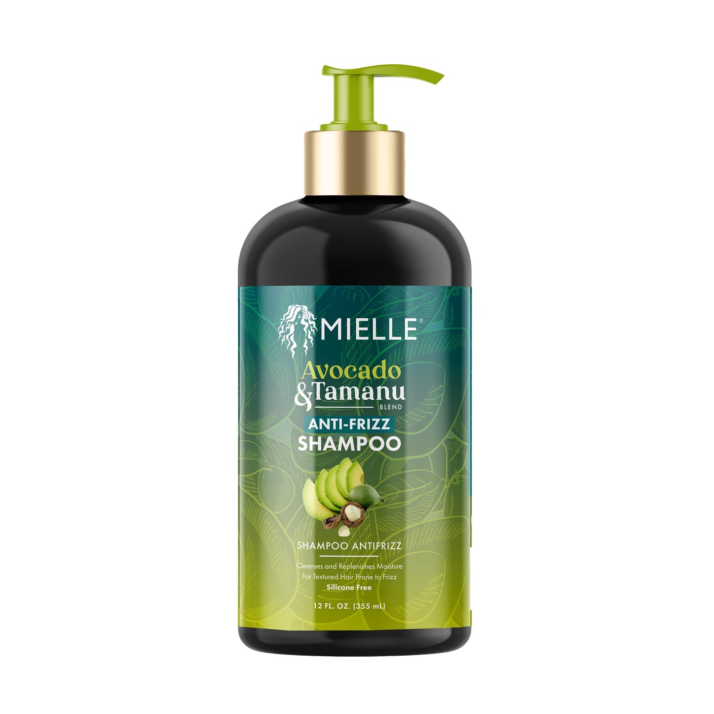 White Smoke Mielle Organics Avocado & Tamanu Anti-Frizz Shampoo - Sulfate Free Smoothing Shampoo for Textured Curly & Straight Styles, Humidity Resistant Hair Care & Moisture Replenishing Scalp Cleanser, 12oz