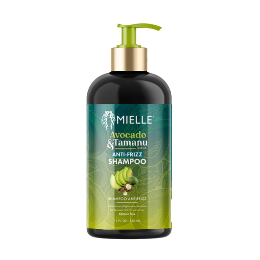 White Smoke Mielle Organics Avocado & Tamanu Anti-Frizz Shampoo - Sulfate Free Smoothing Shampoo for Textured Curly & Straight Styles, Humidity Resistant Hair Care & Moisture Replenishing Scalp Cleanser, 12oz