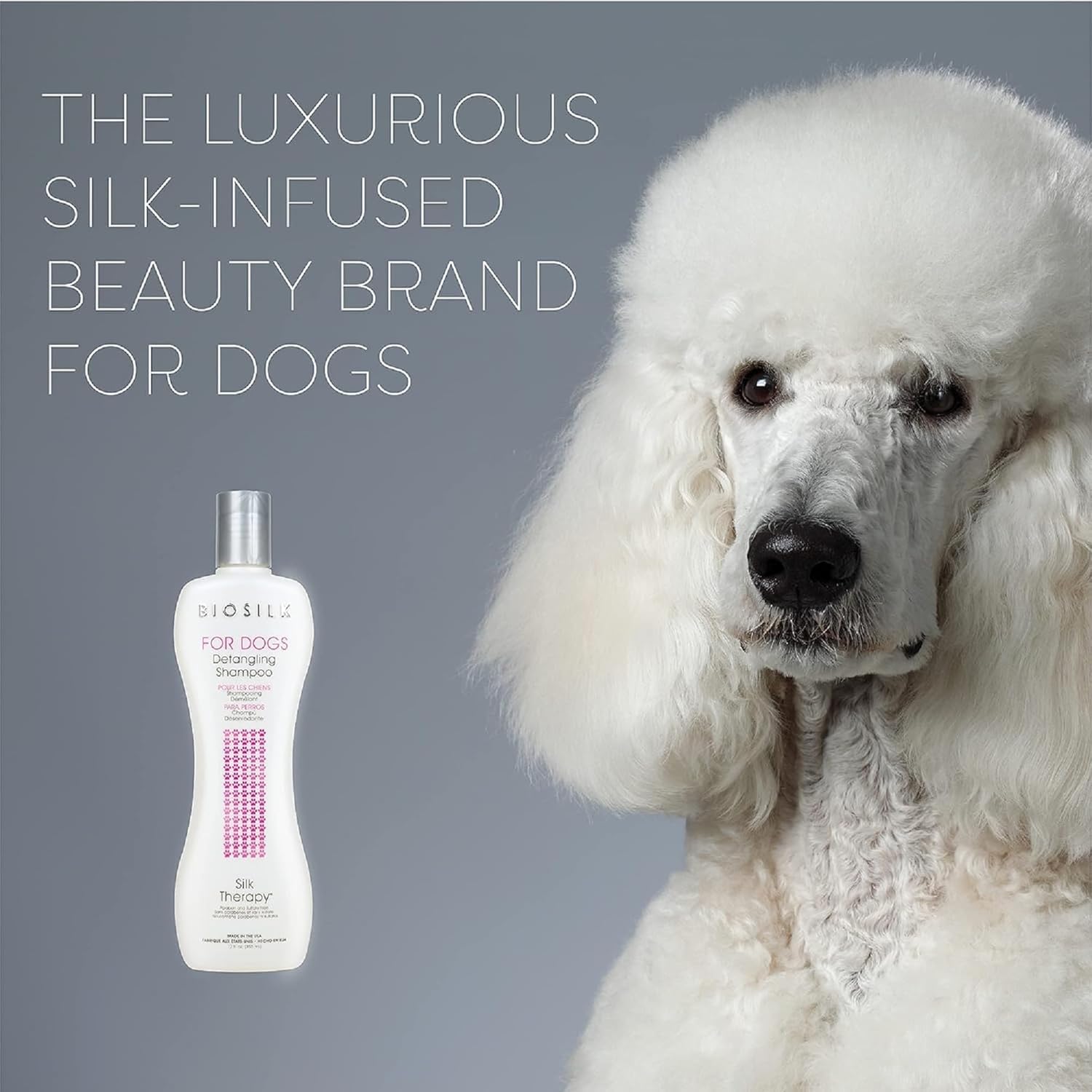 Slate Gray BioSilk for Dogs Silk Therapy Detangling Shampoo, Cleans and Moisturizes, Dematting Shampoo with Silk Proteins and Coconut Oil, No Parabens, pH Balanced, Made in USA, 12 Fl Oz - 2 Pack