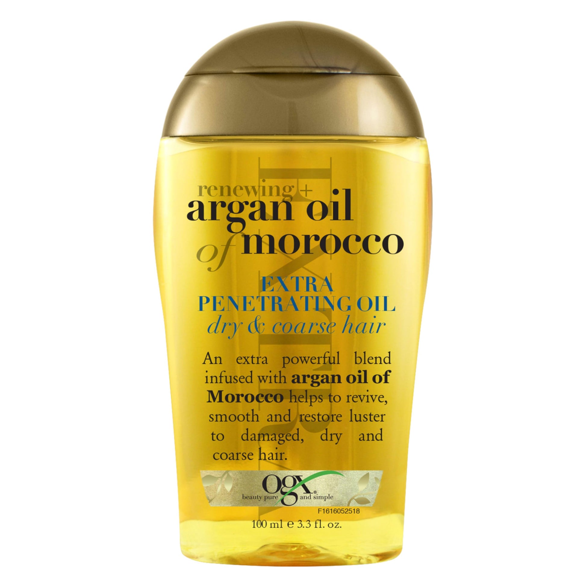 White Smoke OGX Renewing + Argan Oil of Morocco Hair Oil, Extra Strength Penetrating Serum Treatment for Dry, Damaged, Frizzy, Curly & Coarse Hair, Cold-Pressed Argan Oil, Shine, 3.3 Fl Oz