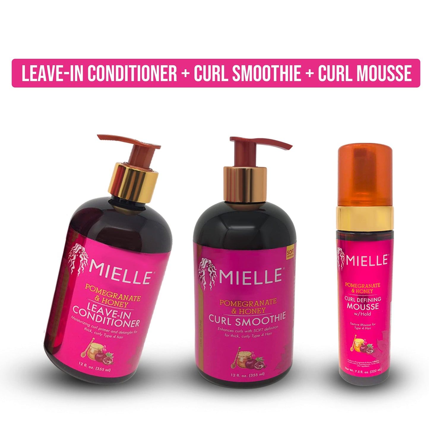 White Smoke Mielle’s Pomegranate and Honey Leave In Conditioner,Curl Smoothie,Curl Mossue Combo,Provides long-lasting Moisture,Specially Formulated for Thick,Curly Hair