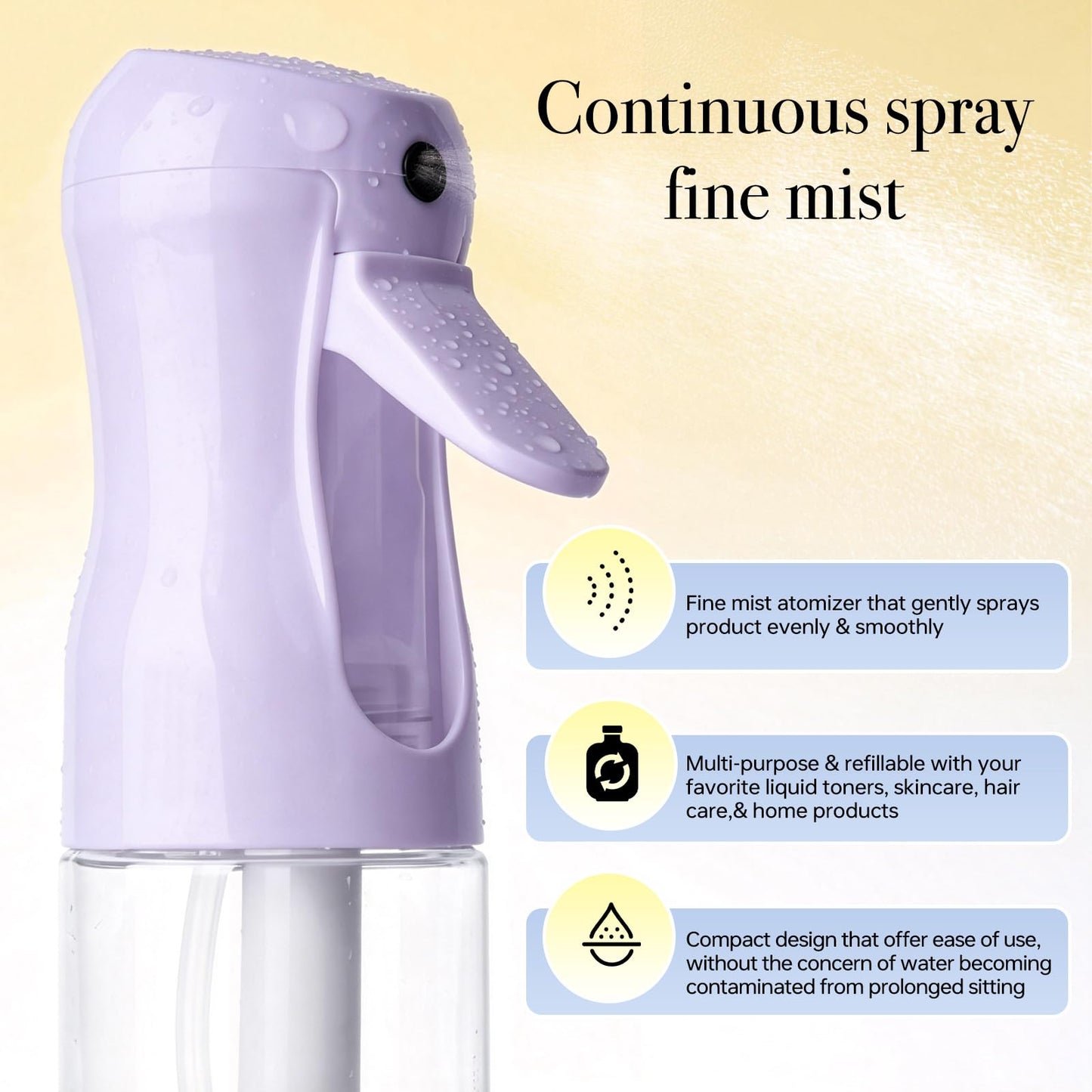 White Smoke RMNJPW 3Pcs Continuous Spray Bottles For Hair,Ultra Fine Mister for Hair Styling, Plants, Cleaning, Salon, Misting & Skin Care（200ml/6.8oz Green+Pink+Purple）