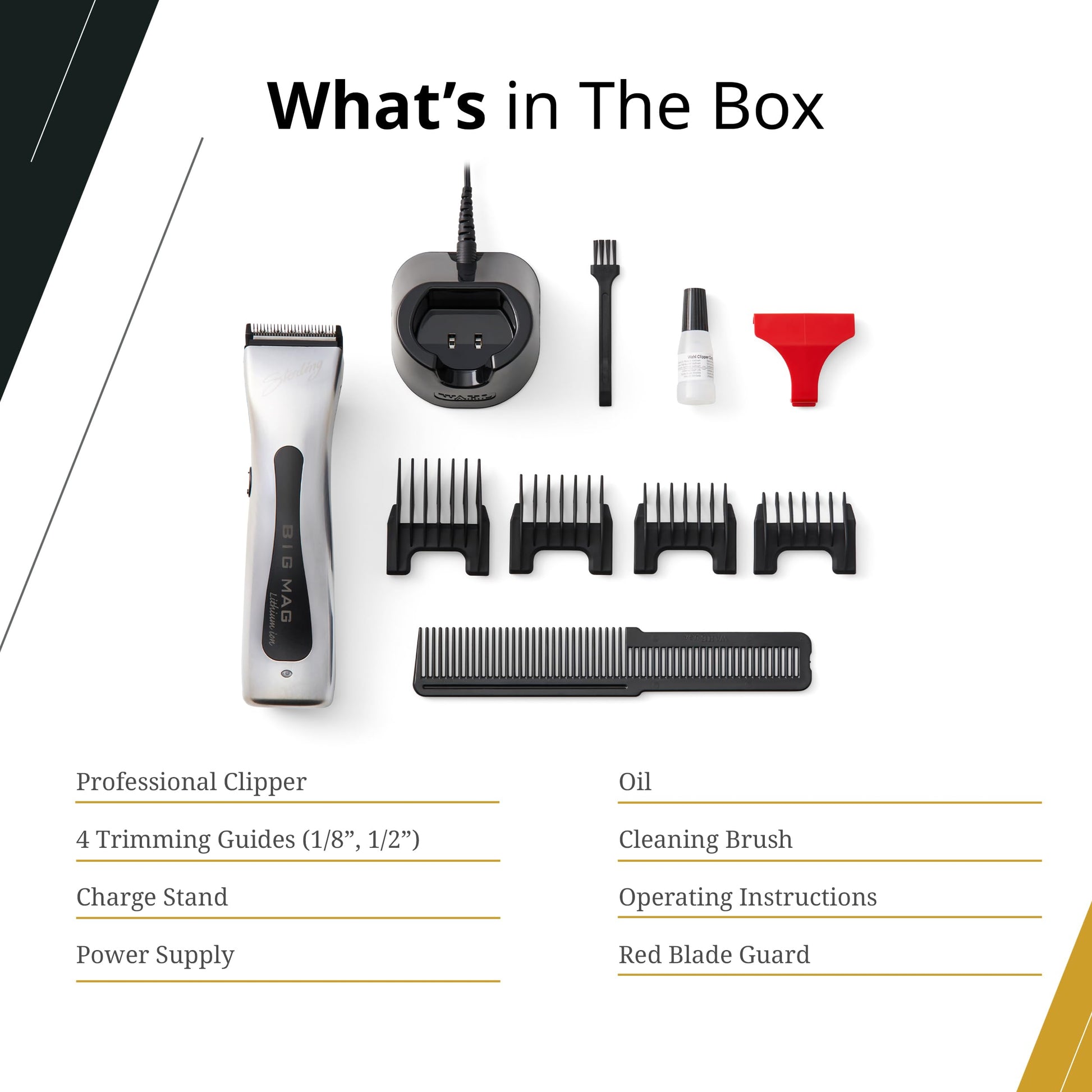 White Smoke Wahl Professional - Sterling Big Mag Clipper - Salon-Quality, Cordless, Electric Hair Clipper with Rotary Motor - Silver
