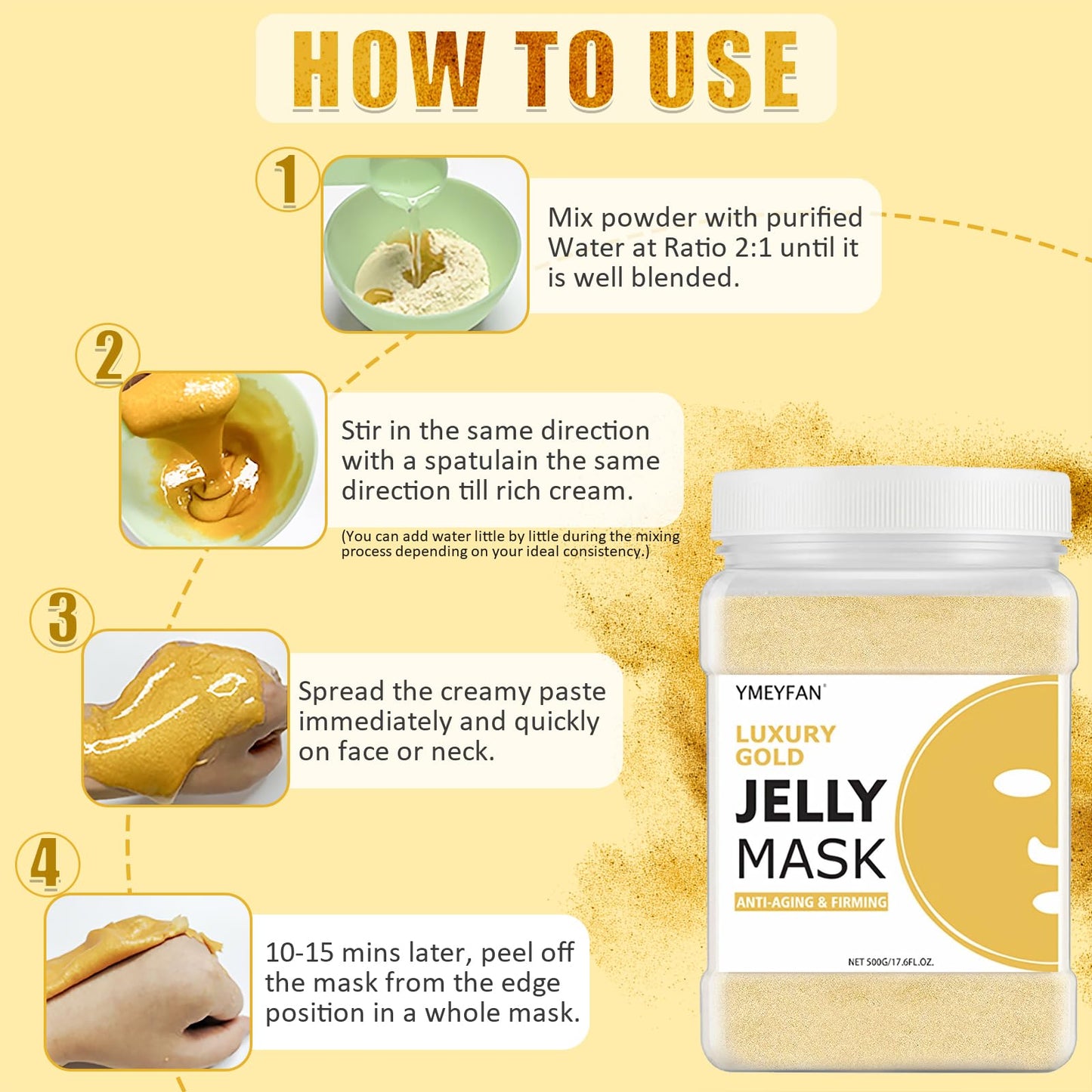 Pale Goldenrod YMEYFAN Jelly Mask Powder for Facial Professional - 24K Gold Anti-Aging & Firming Jelly Mask, Hydrating Jelly Face Mask Skin Care, Gel Peel Off Mask for Spa Salon Vajacial Mask 17.6Fl Oz