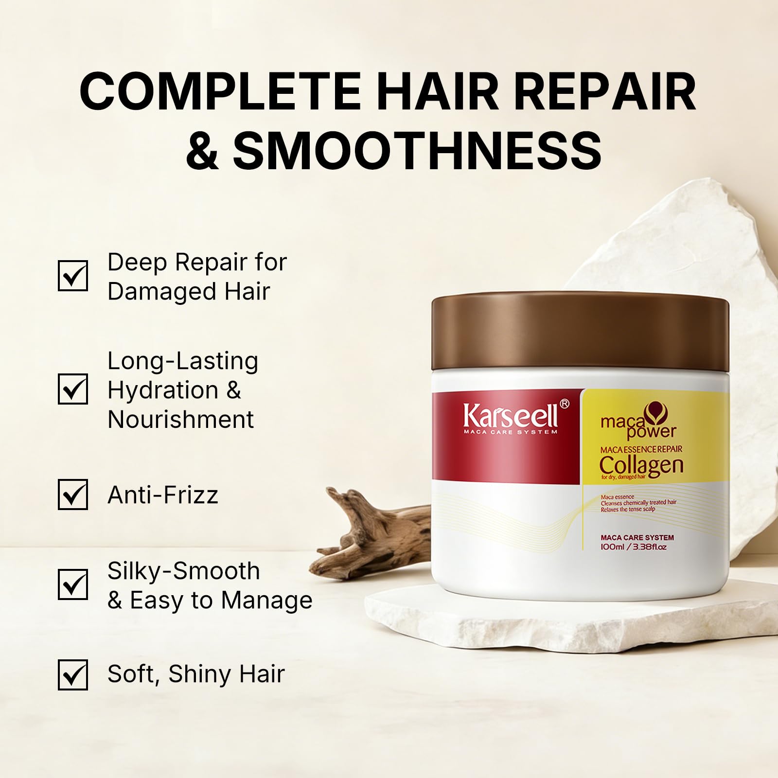 Seashell Karseell 3.38floz 100ml Collagen Hair Treatment Deep Repair Conditioning Argan Oil Collagen Hair Mask Essence for Dry Damaged Hair All Hair Types