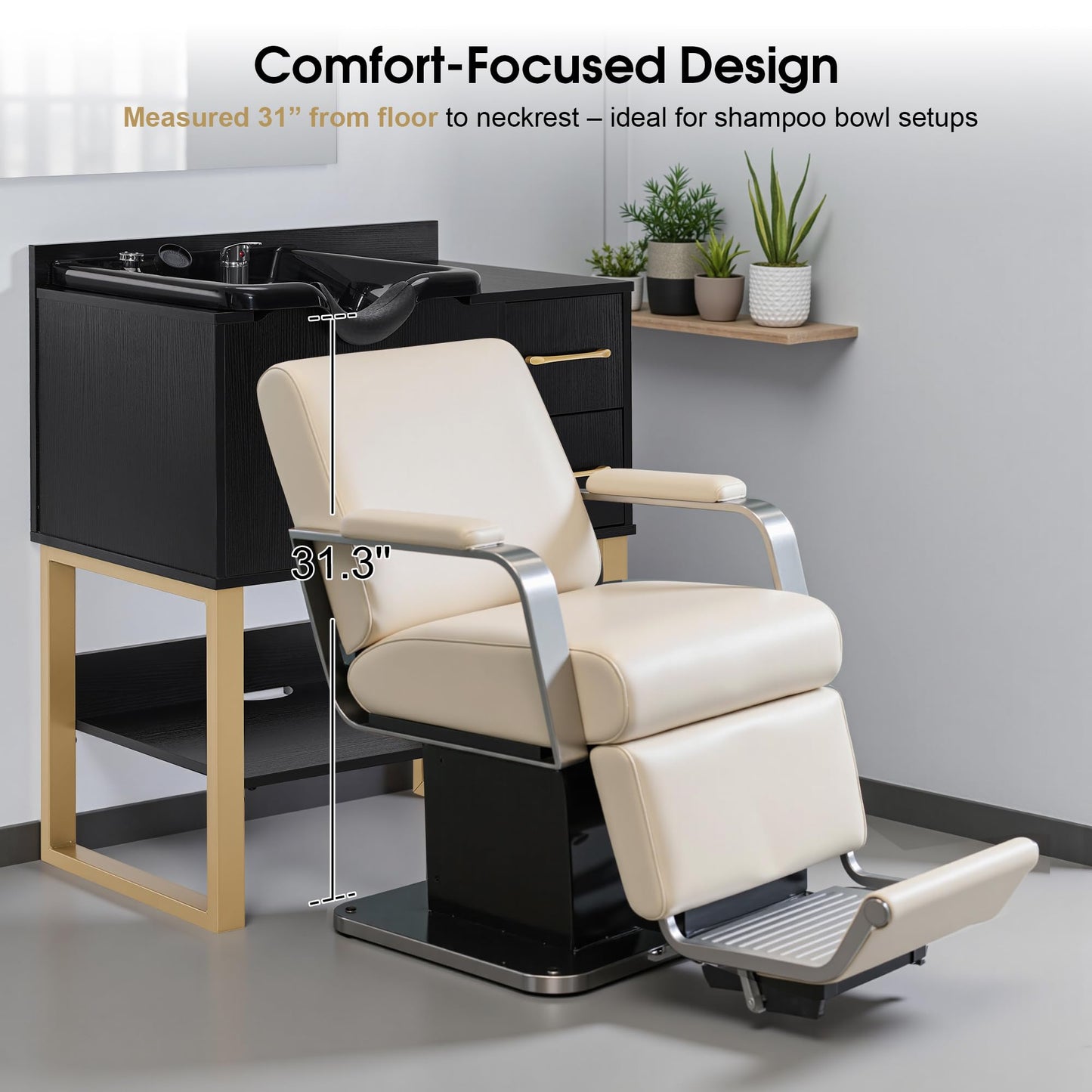 Gray BarberPub Shampoo Cabinet with Sink, Modern Salon Backwash Station with Bowl, Neck Rest, 2 Drawers, Storage Shelf,Hot & Cold Control 7135 (Black)