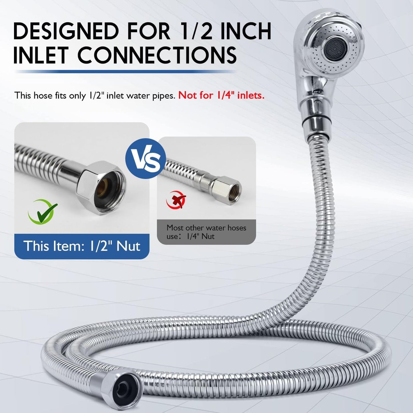 Light Gray Garaook G1/2" Connector Shampoo Bowl Hose Sprayer Kit, 47 Inch Stainless Steel Shampoo Hose with Compact Spray Head to Attach Shampoo Bowl Faucet Vacuum Breaker Kit for Salon Sink & Shampoo Bowl
