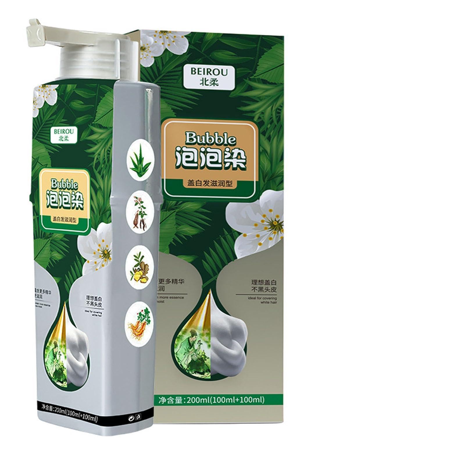 White Smoke Plant Extract Hair Dye Foam Shampoo for Grey Hair Color, Natural Dyeing for Women and Men (BLACK)