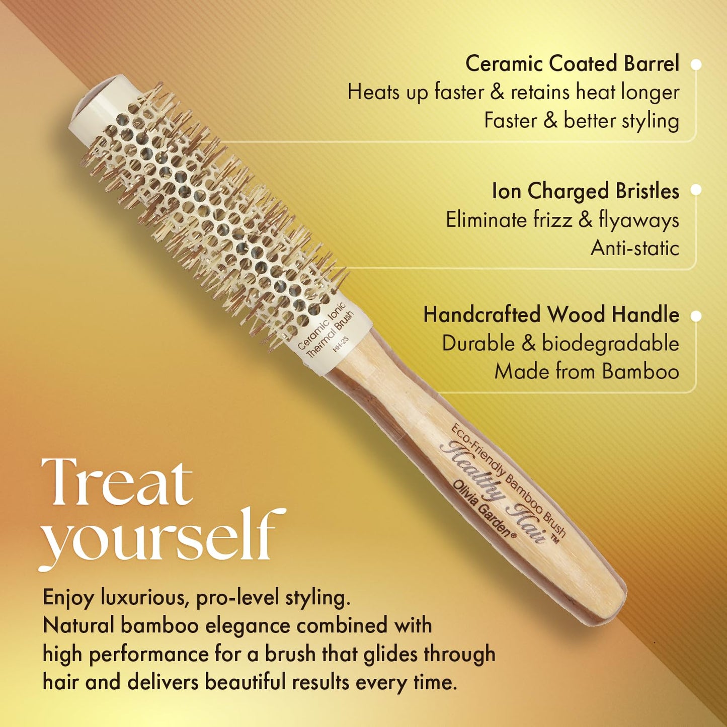 Sandy Brown Olivia Garden Healthy Hair Eco-Friendly Bamboo Ionic Thermal Round Hair Brush HH-23 (1")
