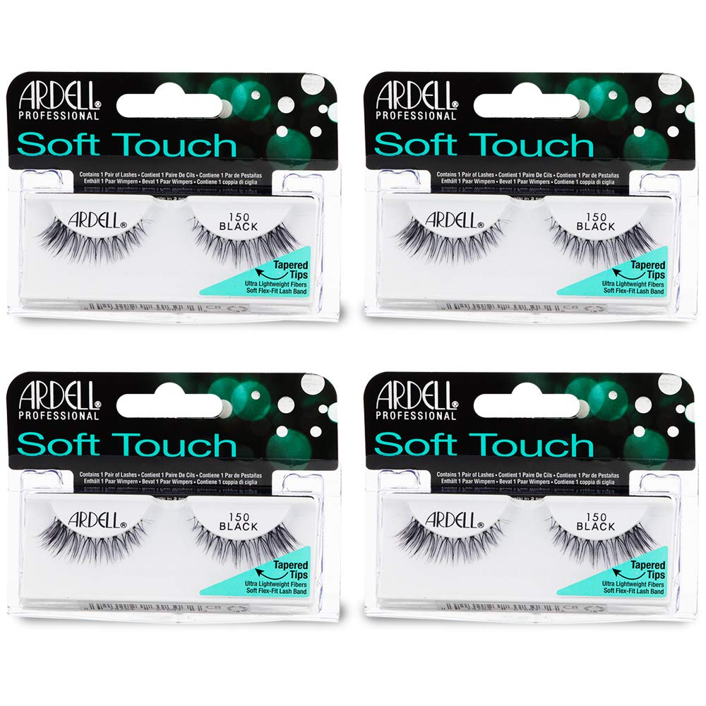 White Smoke Ardell False Eyelashes Soft Touch 150 - Black, Lightweight Tapered Tips for Natural Look Strip Lashes for Everyday Wear, 4 Pack