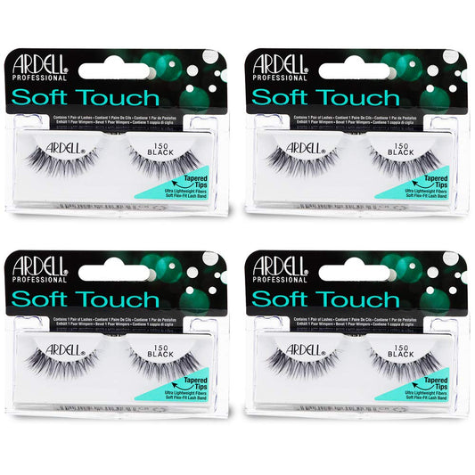 White Smoke Ardell False Eyelashes Soft Touch 150 - Black, Lightweight Tapered Tips for Natural Look Strip Lashes for Everyday Wear, 4 Pack