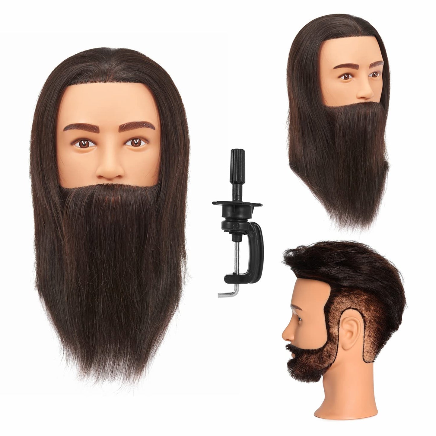 White Smoke Hairingrid Male Mannequin Head 100% Human Hair Hairdresser Cosmetology Mannequin Manikin Training Head Hair and Free Clamp Holder (R72001LB0210AH)