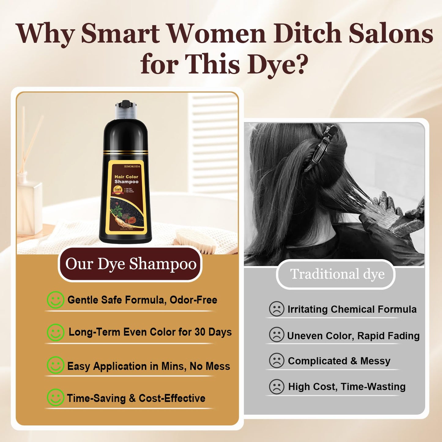 Seashell Wine Red Hair Dye Shampoo 3 in 1, Long-lasting & Natural Hair Color Shampoo, Herbal Ingredients Natural Shampoo Hair Dye Effect in Minutes, Gifts for Men Women 500ml