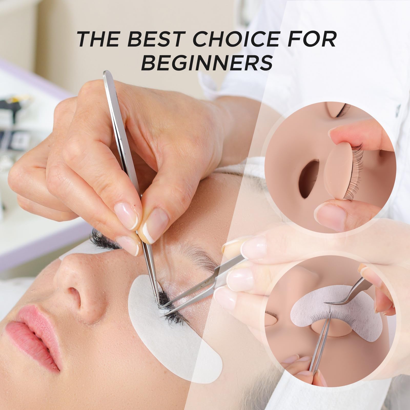 White Smoke BEYELIAN Lash Mannequin Head, Eyelash Mannequin Head with Eyelids, Lash Extension Training Practice Head, 4 Pairs Removable Eyelids, Soft-Touch, Natural Color Realistic