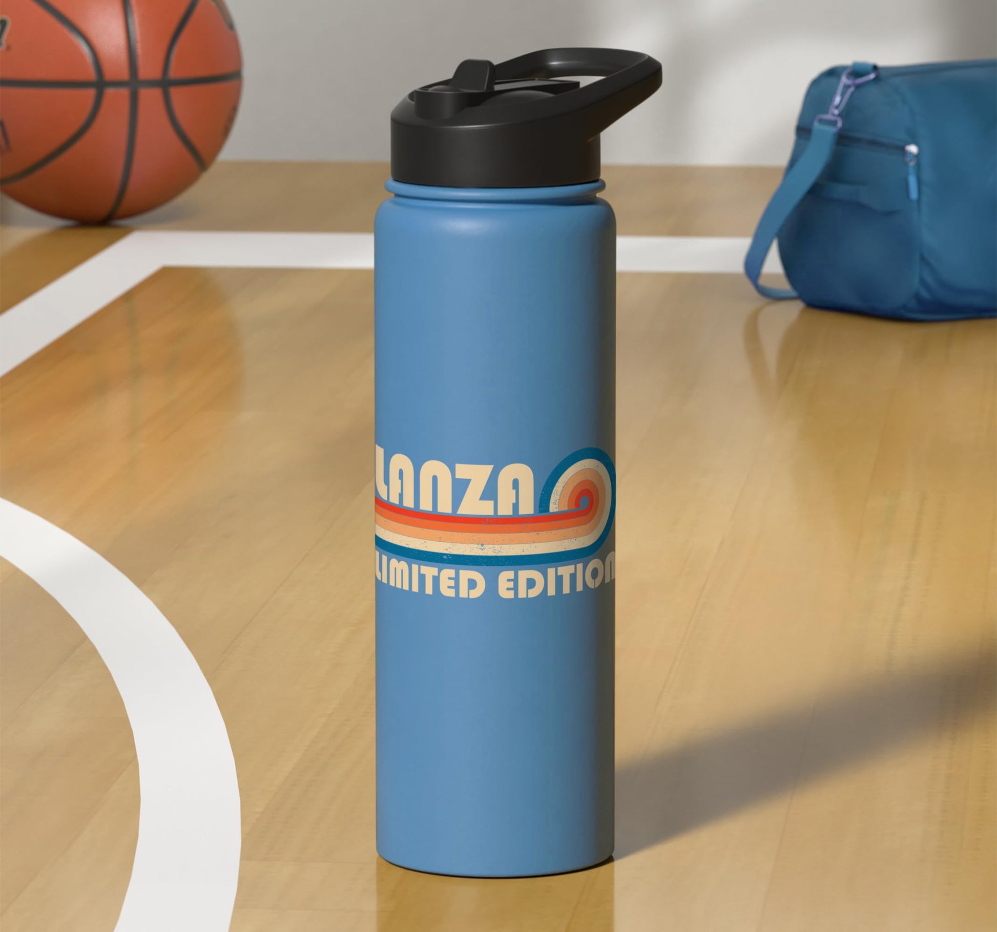 Dark Khaki LANZA Retro 70s 80s Sunset Stripe Stainless Steel Insulated Water Bottle