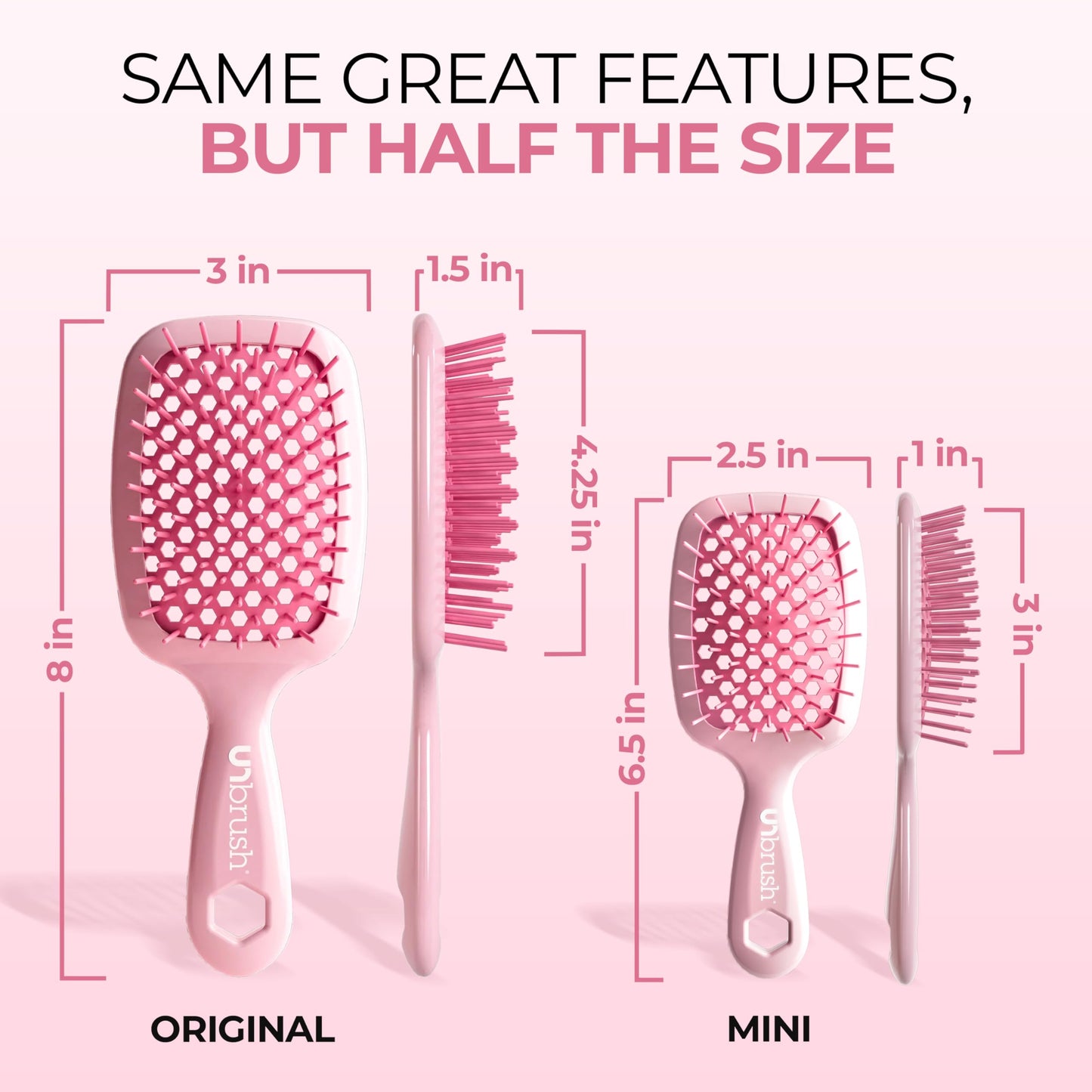 Misty Rose FHI Heat UNbrush Mini Detangler Brush for Pain-Free Brushing on All Wet or Dry Hair Types — Durable Duoflex Anti-Static Bristles, Lightweight Handle, Vented Mini Hair Brush, Peony Light Pink