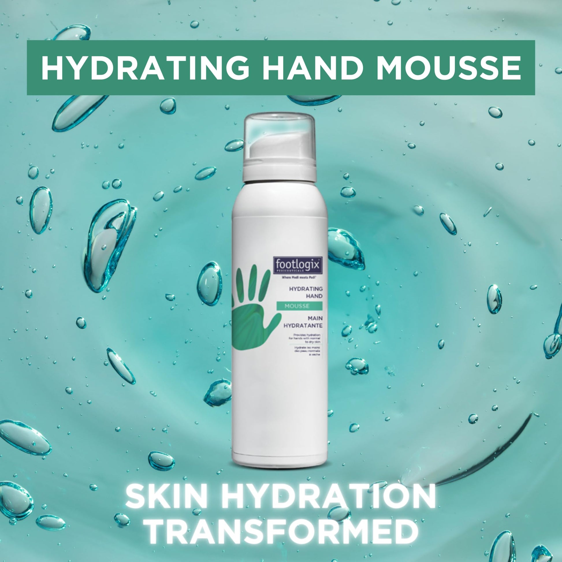 Medium Aquamarine Footlogix Hydrating Hand Mousse with Dermal Infusion Technology® | Deep Hydration for Dry Hands | Urea-Enriched Formula | Fast-Absorbing | 4.23 ozl/119.9 g/125 ml
