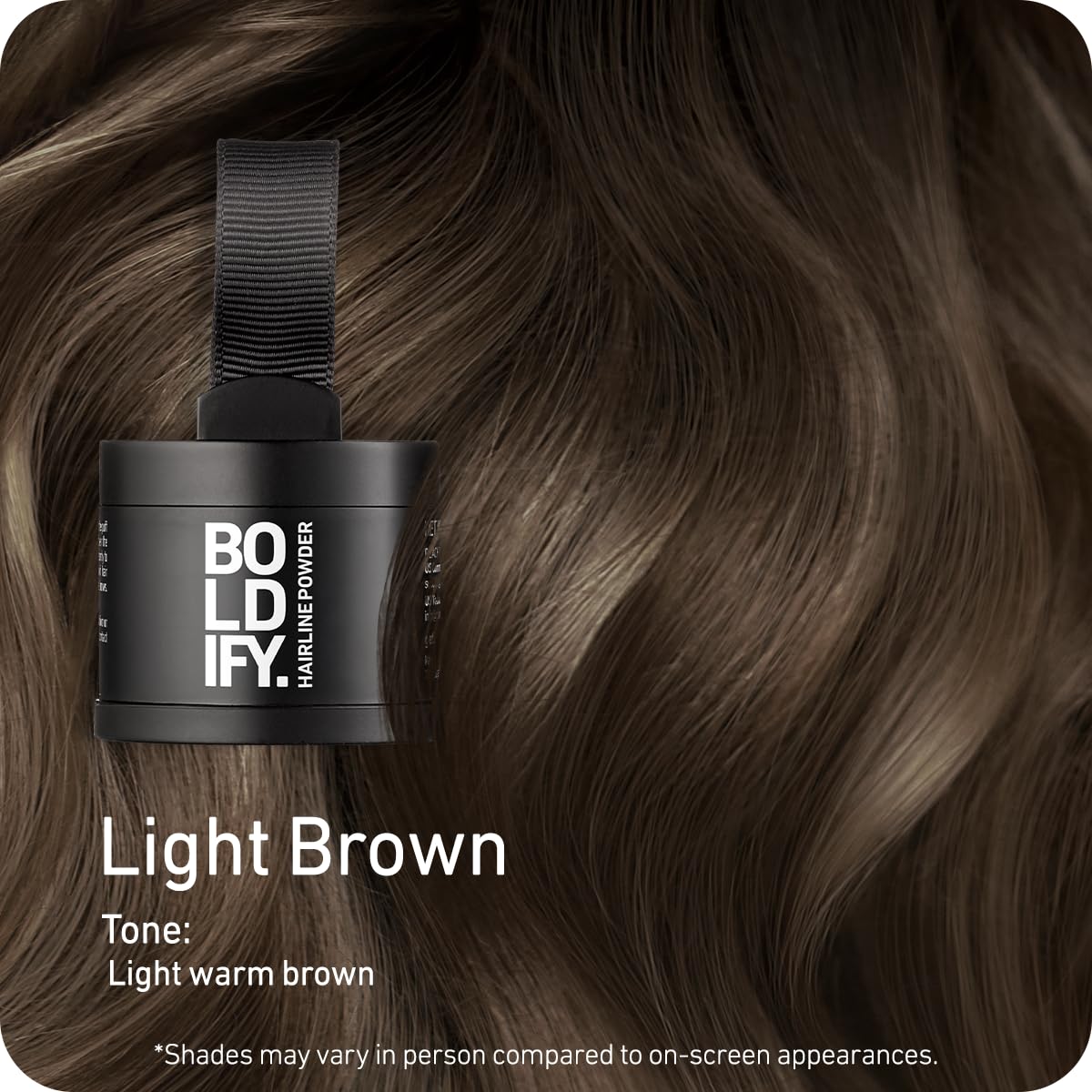 Black BOLDIFY Hairline Powder - Water-Resistant Root Touch Up Hair Color for Gray Coverage - 24-Hour Stain-Proof, Mess-Free Hair Powder for Thinning Hair - Light Brown