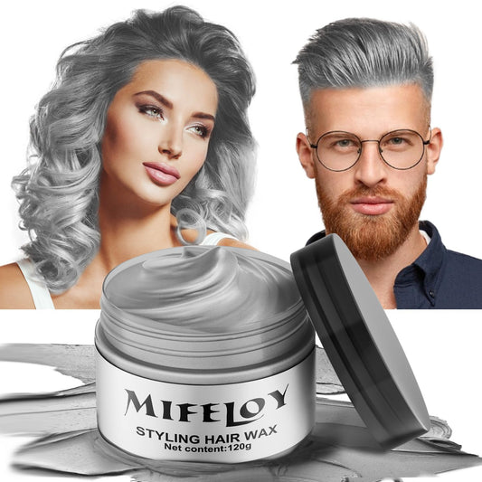 White Smoke Silver Gray Temporary Hair Color Wax, Instant Natural Hairstyle Cream Dye, Grey Styling Pomadesfor Men Girls Women Youth, Disposable Coloring Mud for Party Cosplay DIY Halloween