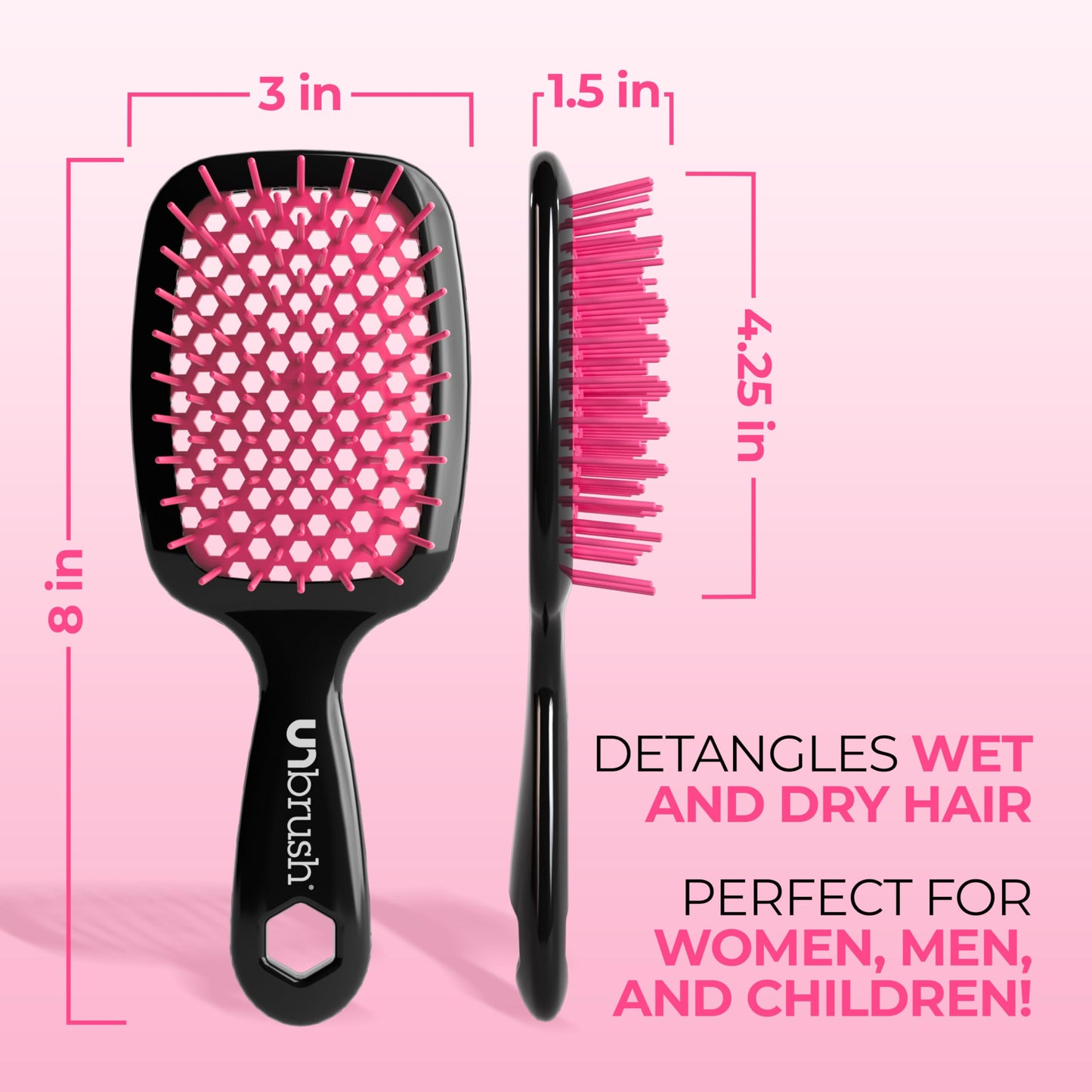 Pink FHI Heat UNbrush Detangling Brush for Pain-Free Brushing on All Wet or Dry Hair Types — Durable DuoFlex Anti-Static Bristles, Lightweight Handle, Vented Hair Brush, Cherry Blossom