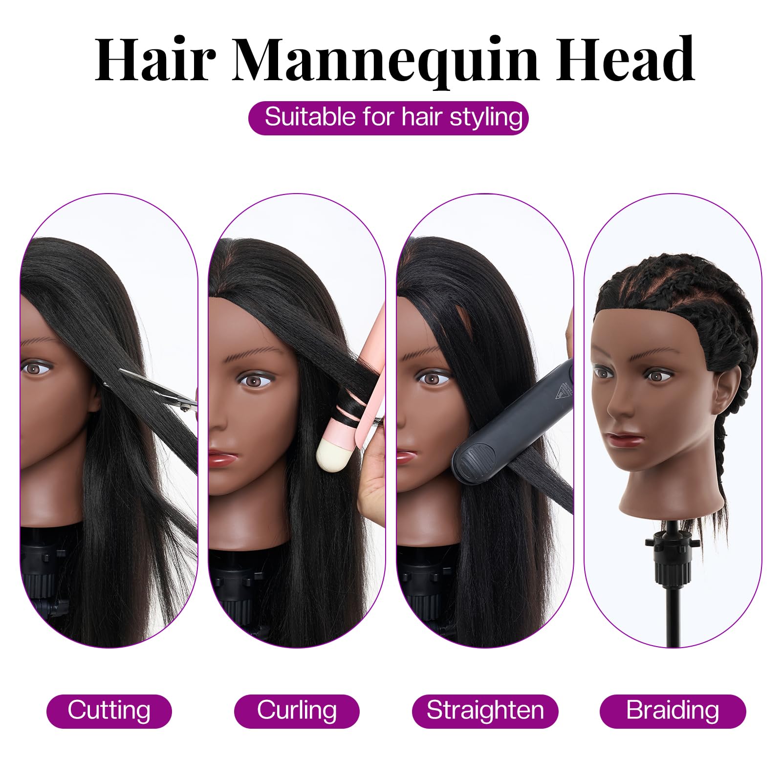 White Smoke 20-22 Inch Mannequin Head Human Hair with Stand,100% Real Human Hair Mannequin Head for Braiding,Cosmetology Manikin Doll Head for Styling with Table Clamp Hair Braiding Set(Brown)
