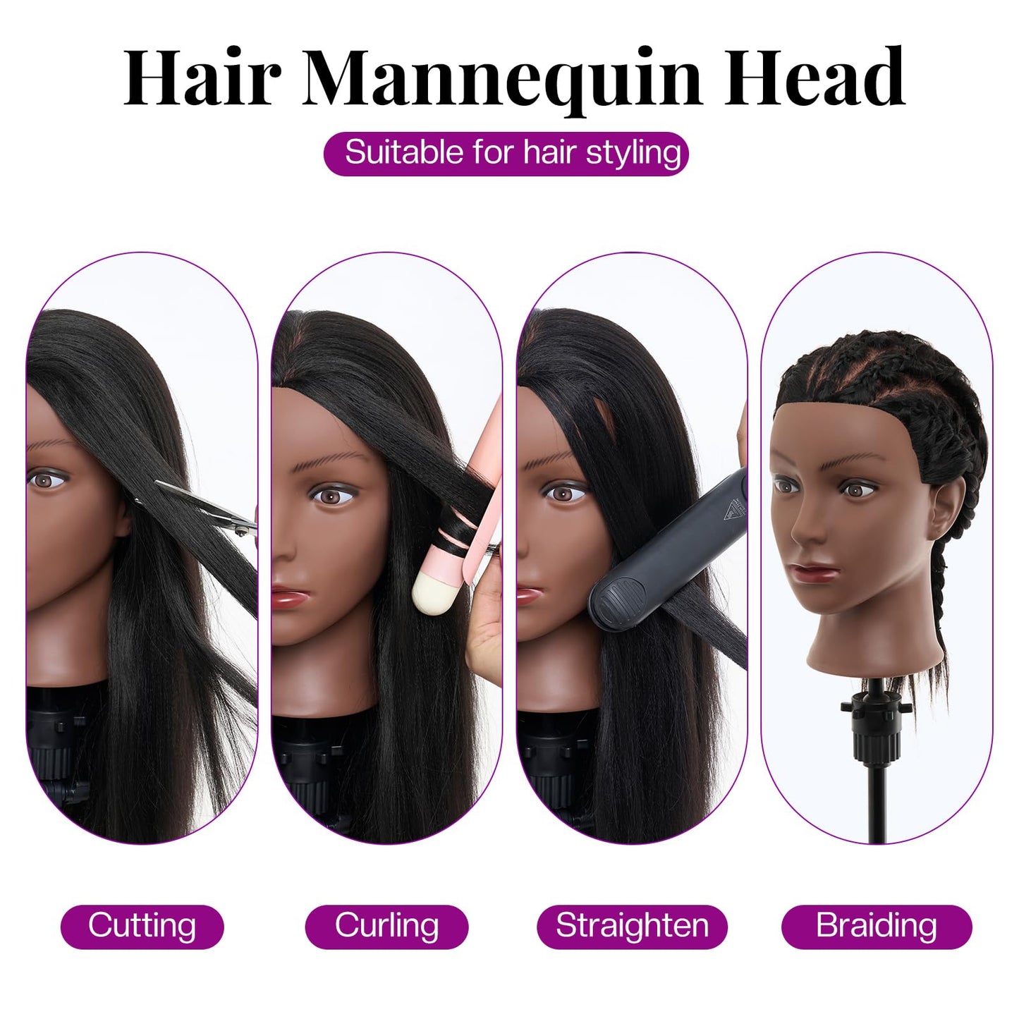 White Smoke 20-22" Mannequin Head,100% Real Human Hair Mannequin Head, Braiding Cosmetology Manikin Doll Head for Hair Styling Training with Table Clamp,Braiding Set(Light brown) Hair Extensions
