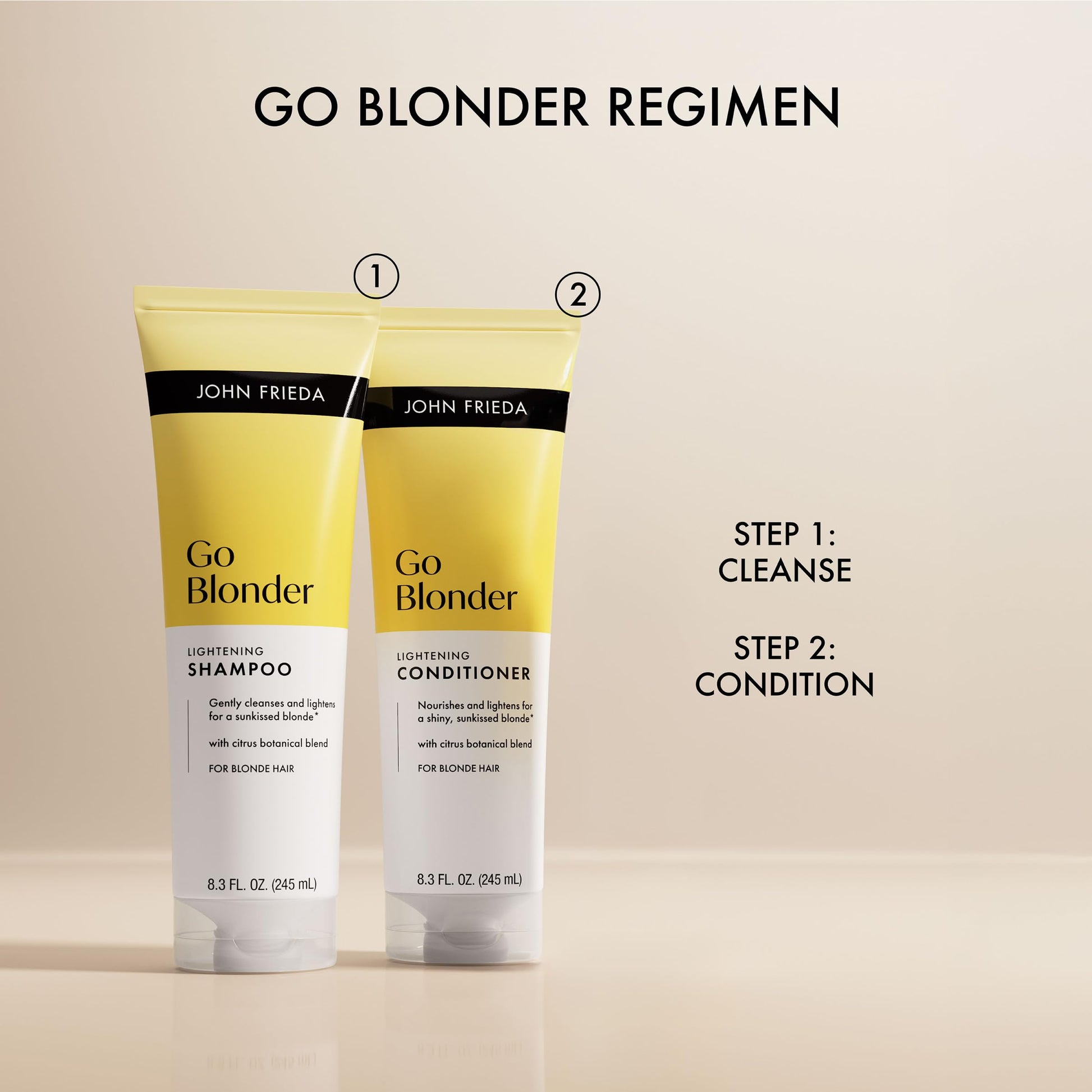 Light Gray John Frieda Go Blonder Shampoo and Conditioner Set, Gradually Lightens Blonde Color Up, For Natural or Color-Treated Hair, 8.3 oz, Pack of 2