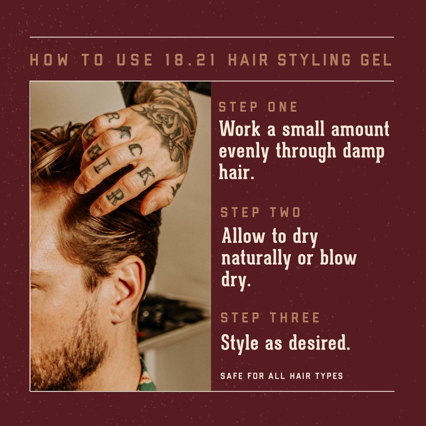 Dark Red 18.21 Man Made Hair Styling Gel for Men, Weightless All-Day Flexible Hold, 3oz. Original Sweet Tobacco Scent