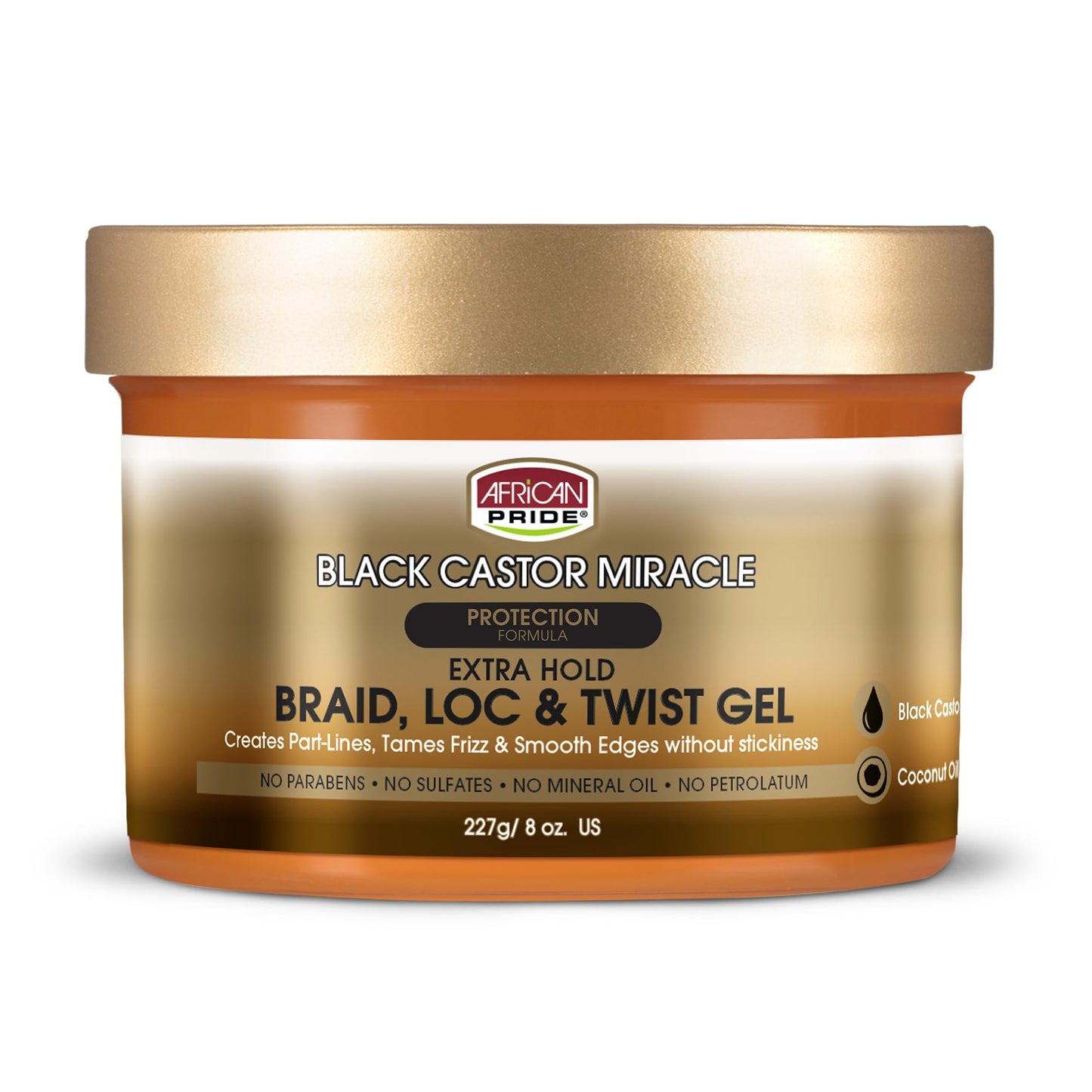 White Smoke African Pride Black Castor Miracle Extra Hold Braid, Loc, Twist Gel - Extreme Hold Braiding Hair Gel, Edge Control & Tames Frizz, No Flake | Natural Ingredients, Coconut Oil | 8oz