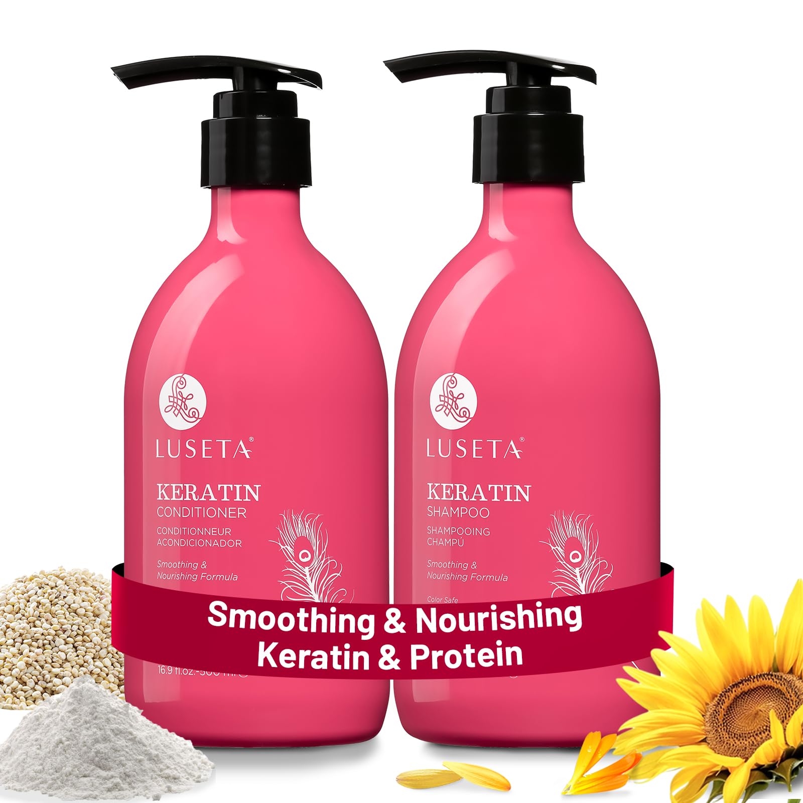White Smoke Luseta Keratin Shampoo and Conditioner for Color Treated Damaged & Dry Hair, Keratin Hair Treatment for Smoothing, Nourishing & Strengthening, Color Safe, Free of Sulfates and Gluten 2 X 16.9Oz