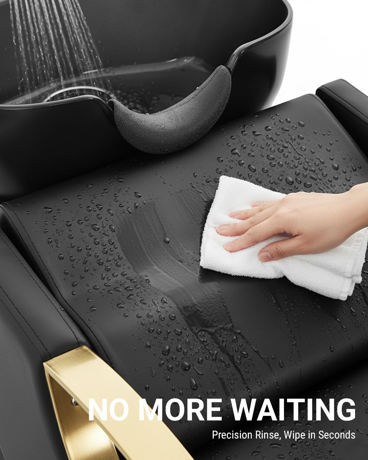 Dark Slate Gray IJIALIFE Salon Shampoo Bowl and Chair Set with Footstool – Modern Black & Gold Barber Backwash Chair, Heavy Duty 450lbs Hair Washing Chair with Deep ABS Basin & Neck Rest for Spa Beauty Stylist