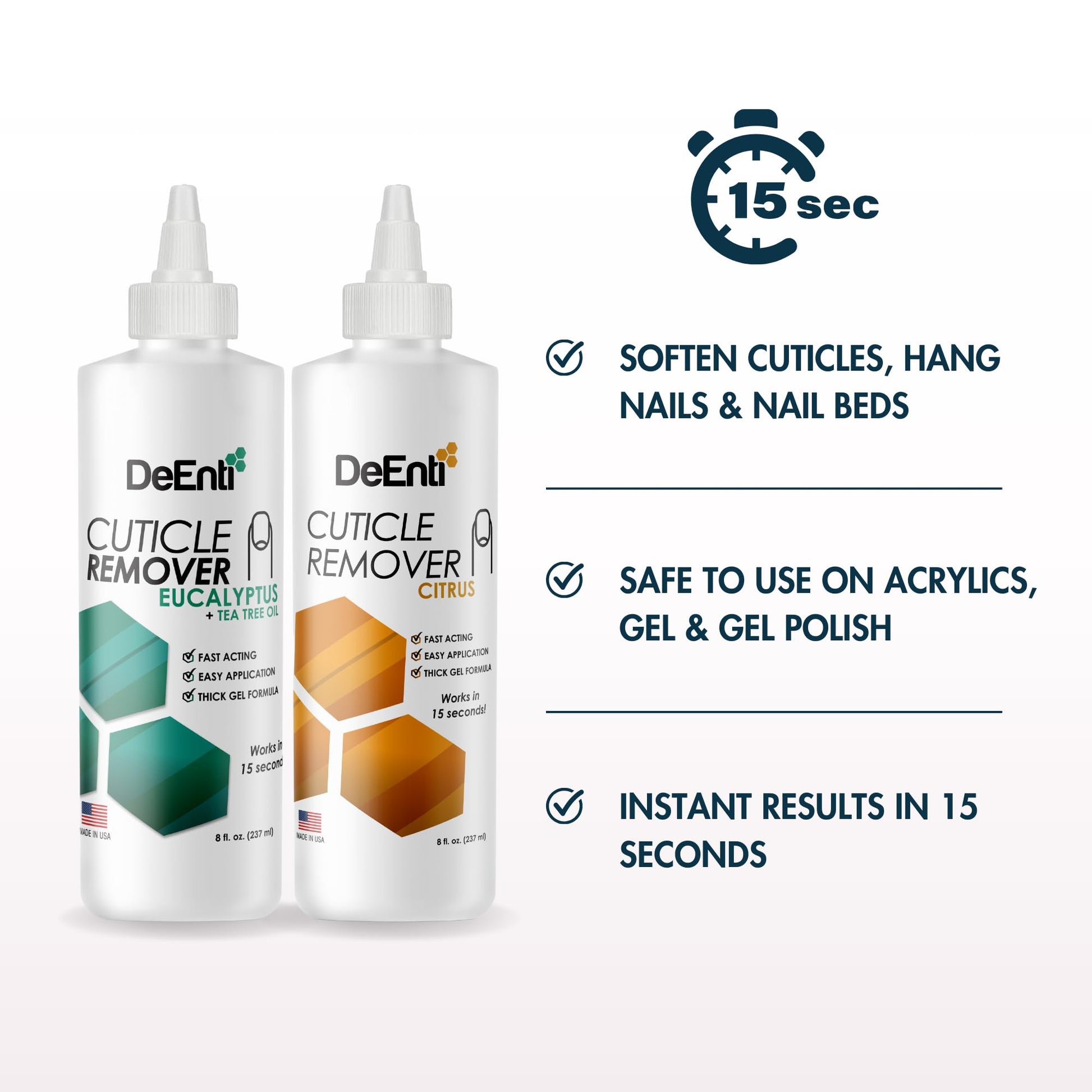 White Smoke DeEnti Instant Cuticle Remover Gel, Professional Cuticle Softener with Instant 15-Second Removal, 8oz Bottle for Hand, Foot & Nail Care, Salon Quality Manicure & Pedicure Supplies