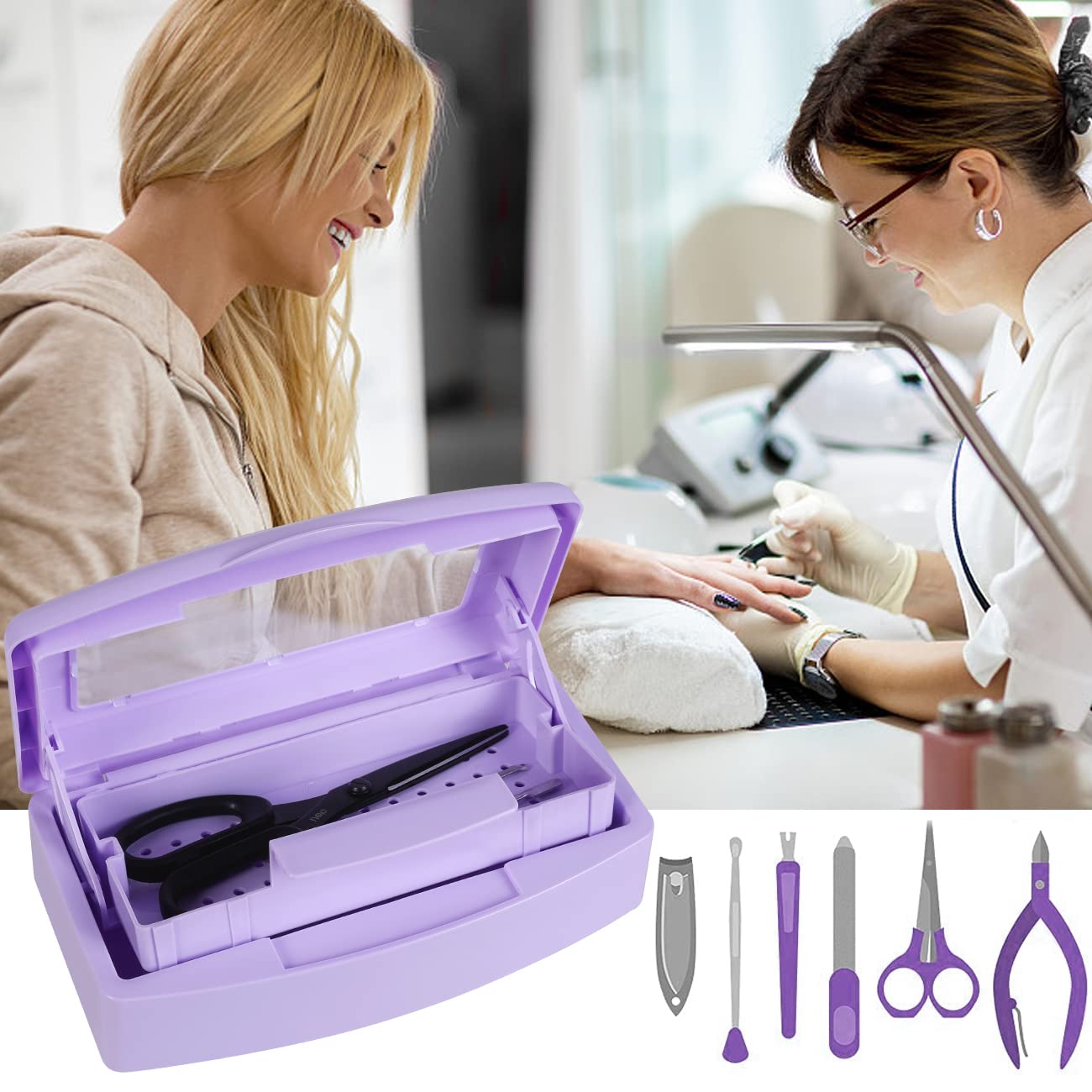 White Smoke Gusnilo Nail Tool Sterilizer Box Disinfectant Jar Plastic Disinfectant Container Suitable for Nail Tools Hair Salons Beauty Centers and Manicure and Nail Equipment(Purple)