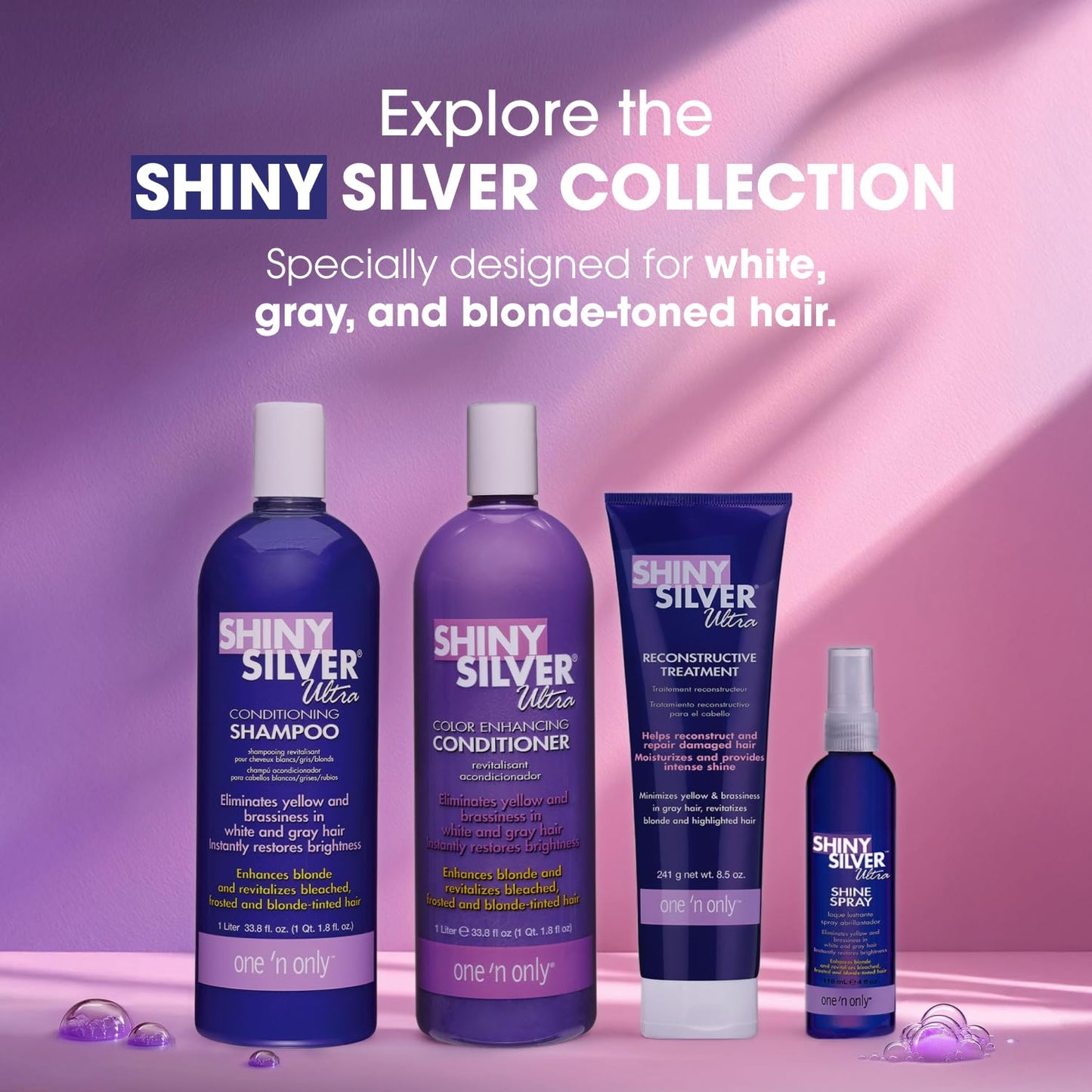 Light Slate Gray One 'n Only Shiny Silver Purple Shampoo - Argan Oil Toning Hair Shampoo for Blonde, Gray, White & Highlighted Hair - Moisturizes, Brightens & Reduces Brassiness (1 Liter)