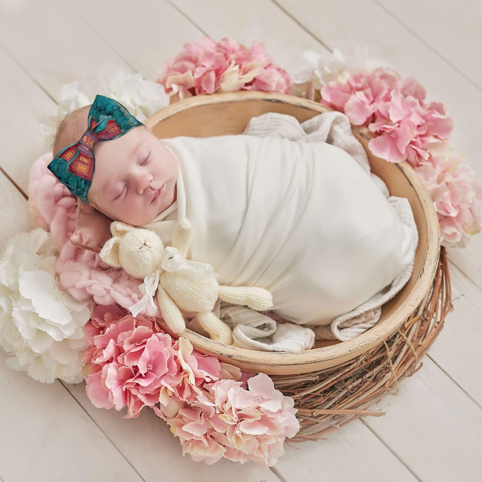 Light Gray JZMTY Enchanted Alcove Baby Bow Headband for Newborns Light and Comfort Keeps Warm and Protects the Fontanel